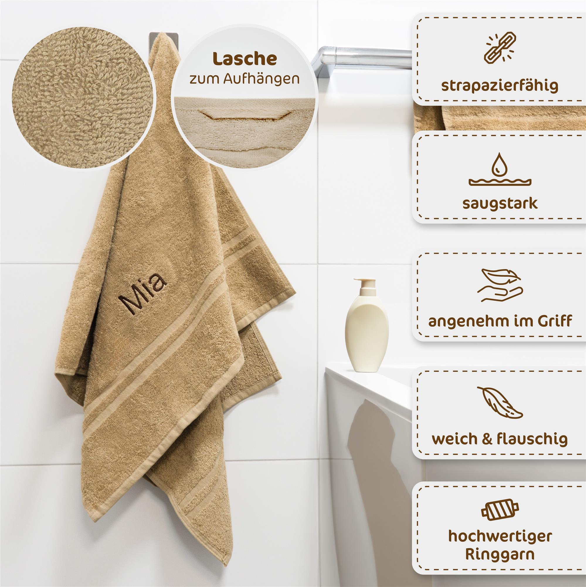 Handtuch mit Namen bestickt, OEKO-TEX® Standard 100