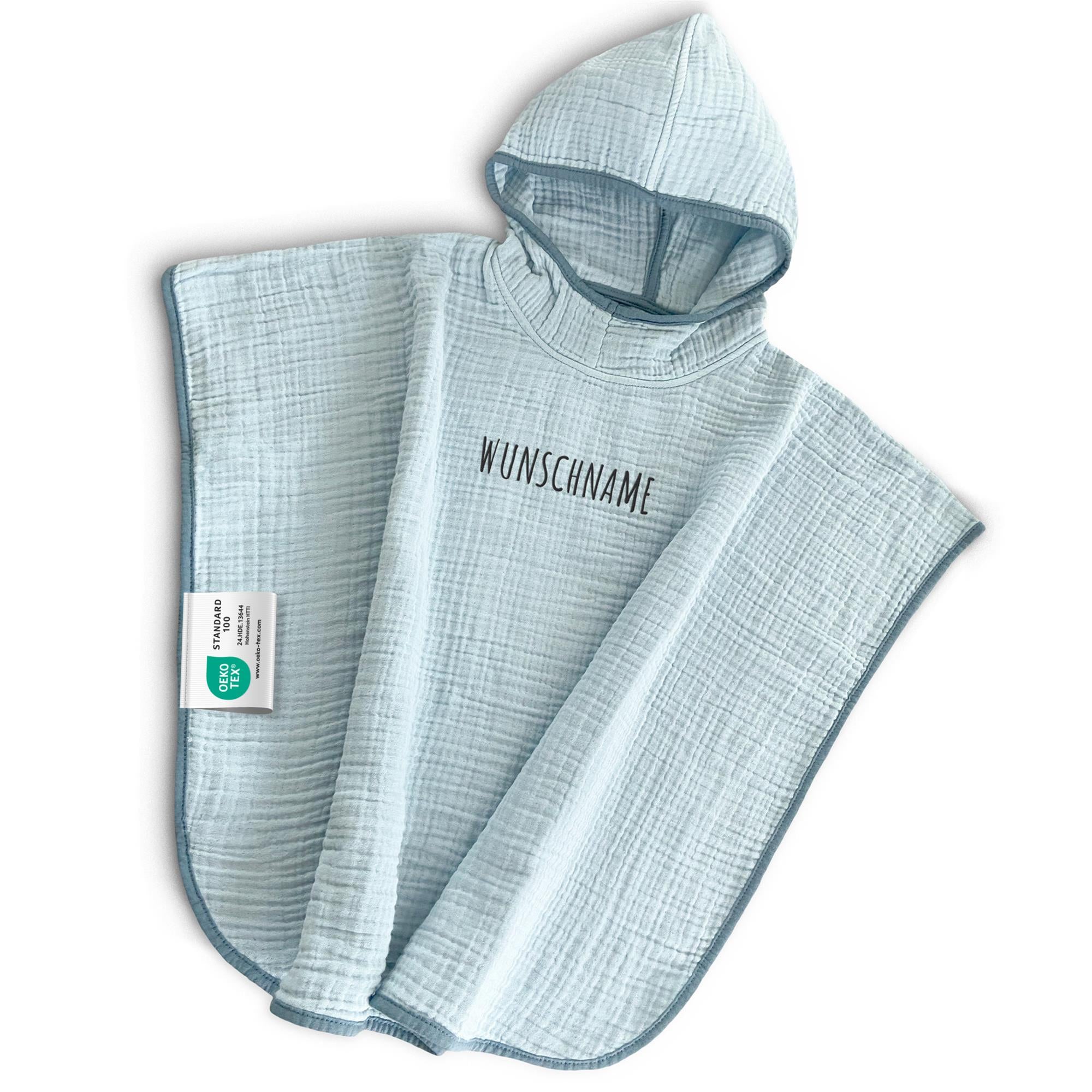 Musselin Badeponcho Kinder mit Namen Bestickt, Oeko-TEX® Standard 100