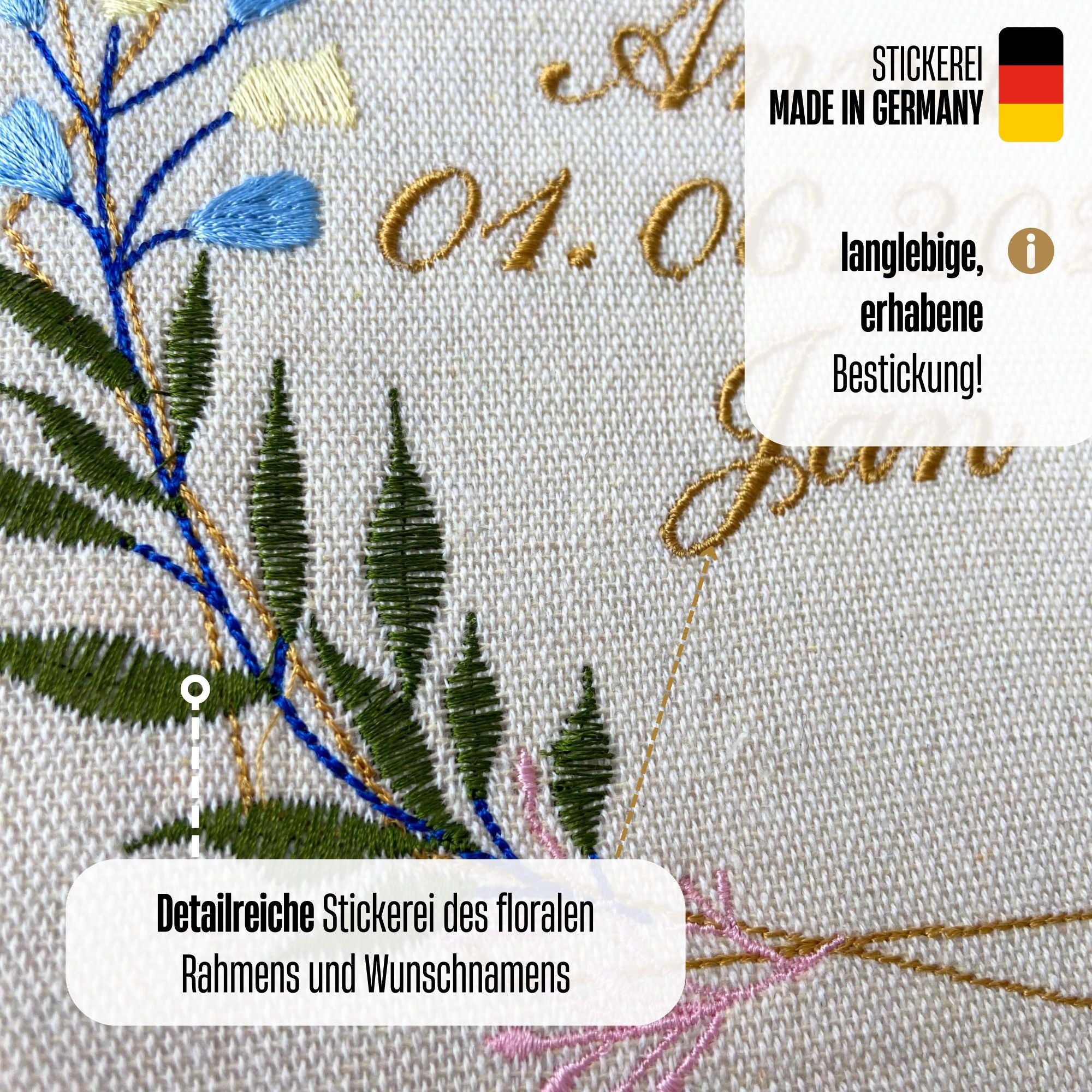 Stickrahmen mit Namen und Datum bestickt - Hochzeit oder Verlobung