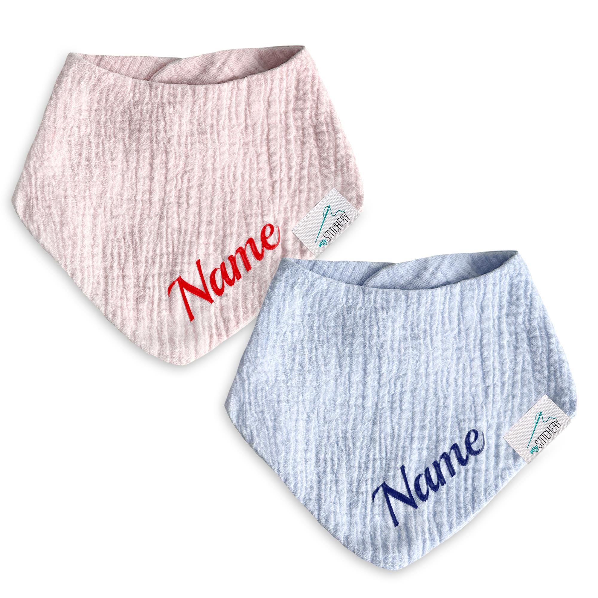 Musselin Baby Lätzchen mit Namen bestickt, Oeko-TEX® Standard 100
