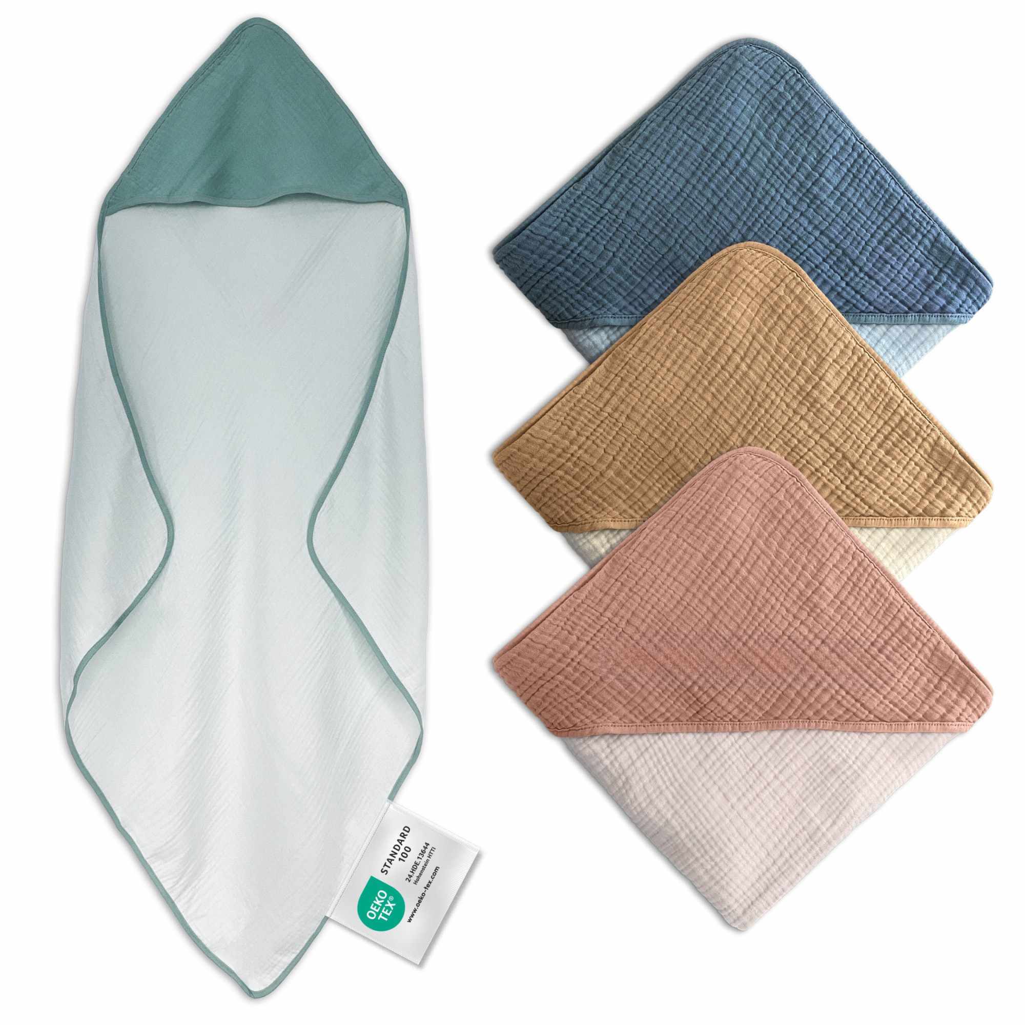Musselin Badeponcho Kinder mit Namen Bestickt, Oeko-TEX® Standard 100
