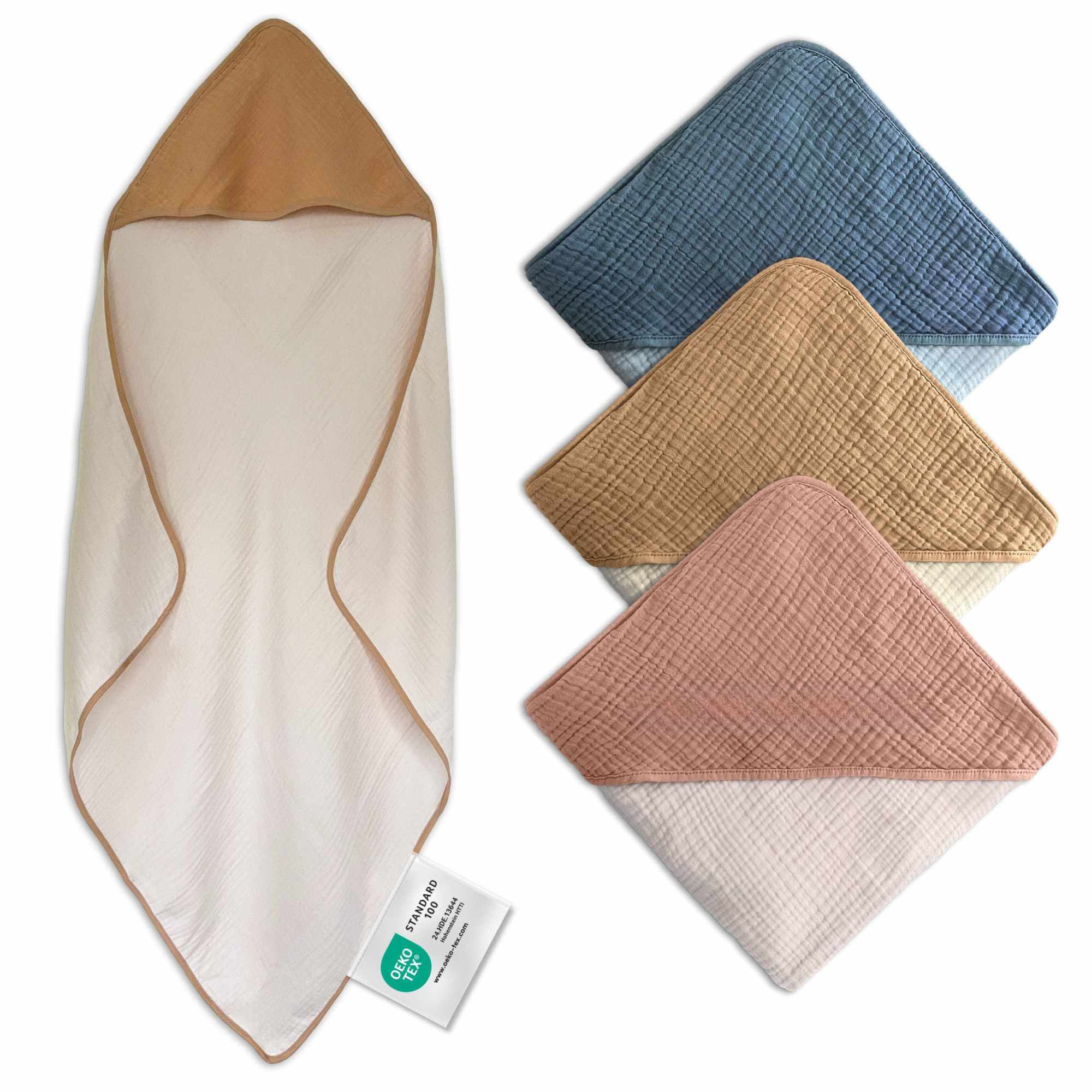 Musselin Badeponcho Kinder mit Namen Bestickt, Oeko-TEX® Standard 100
