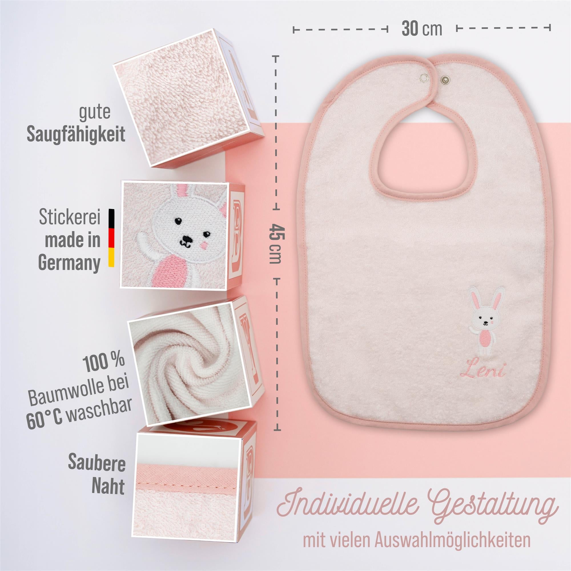 Baby Lätzchen mit Namen und Motiv bestickt - OEKO-TEX® Standard 100