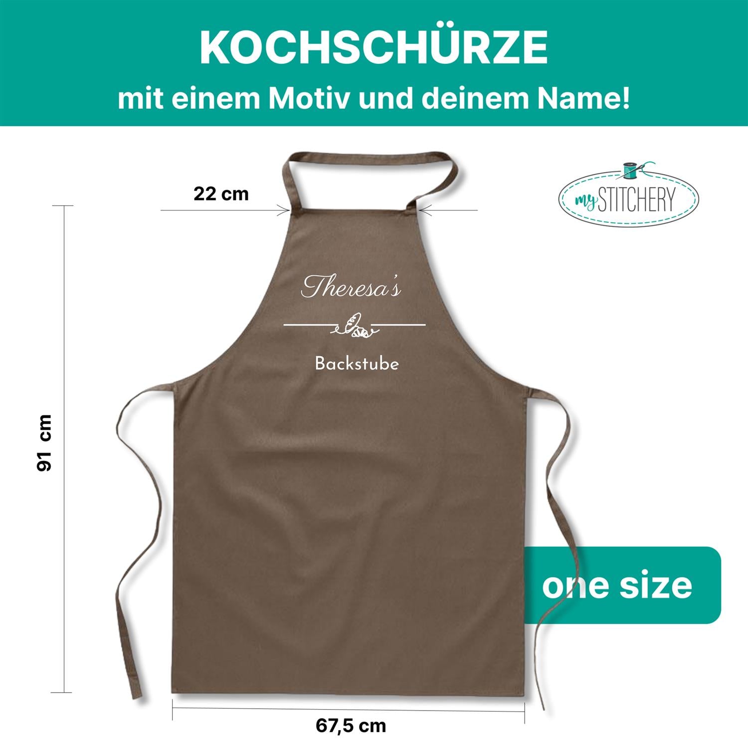 Schürze personalisiert mit Name, Motiv & Wunschtext bestickt