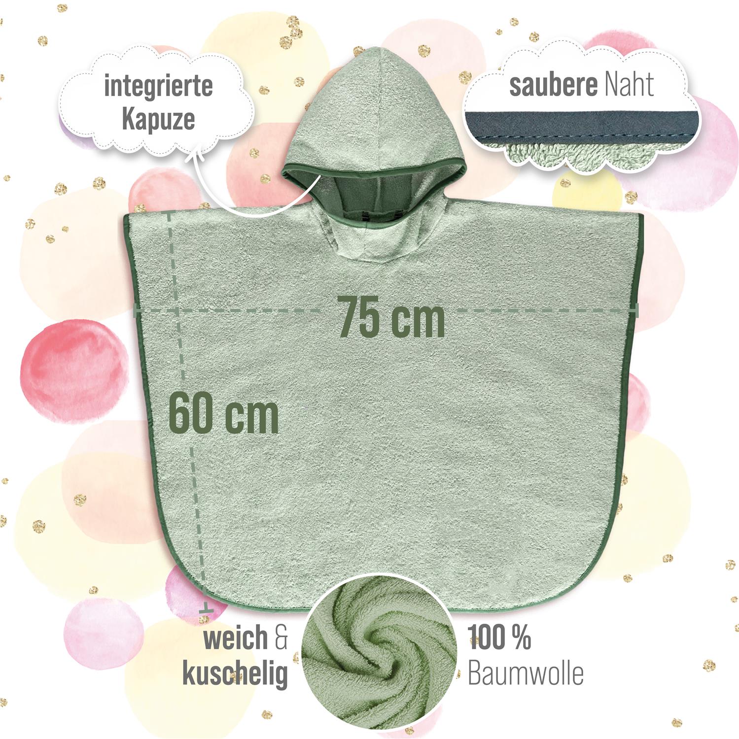 Badeponcho mit Motiv und Namen bestickt, Oeko-TEX® Standard 100 -  Personalisierter Badeponcho aus reiner Baumwolle