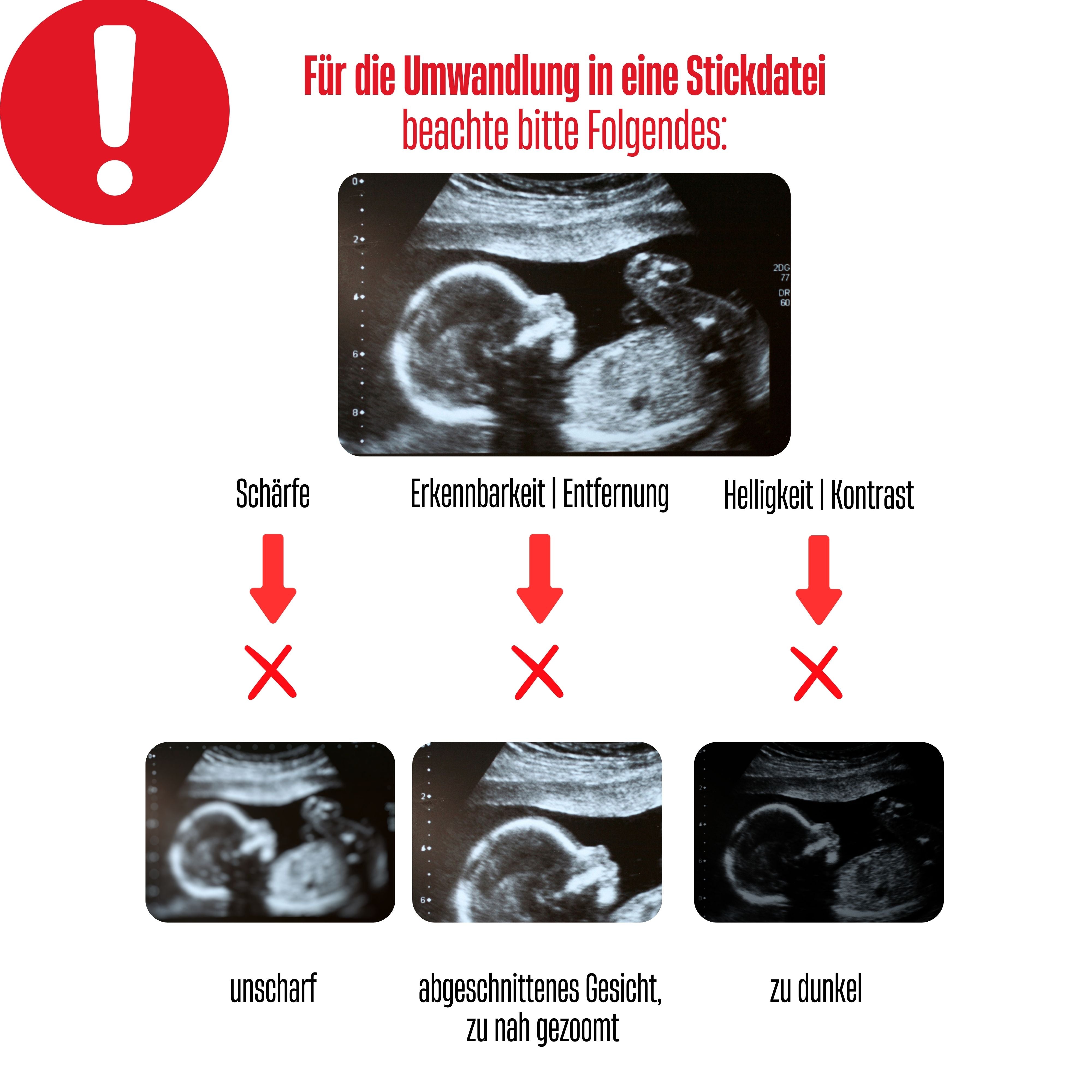 Stickrahmen mit Ultraschallbild bestickt