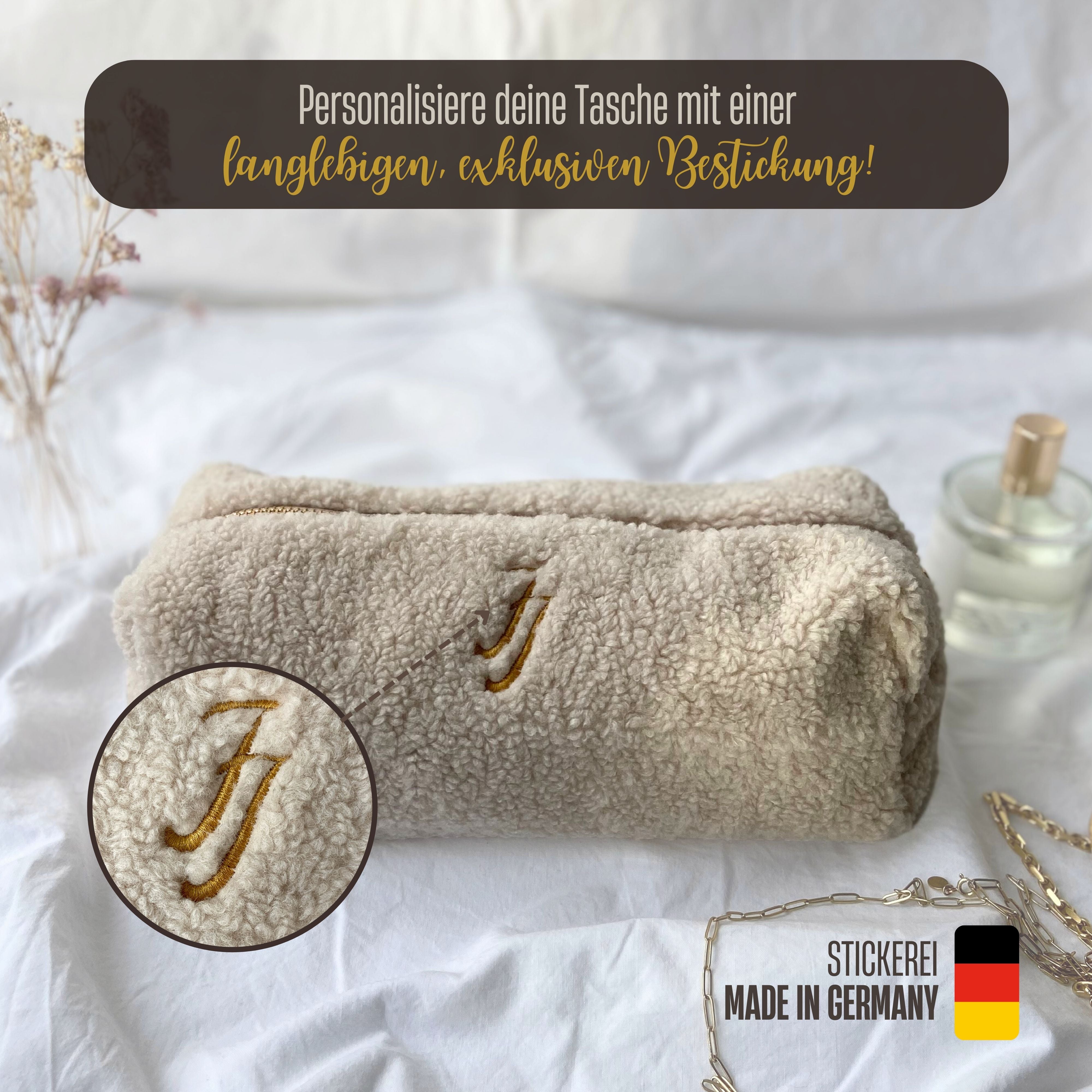 Teddy Kosmetiktasche mit Initialen bestickt