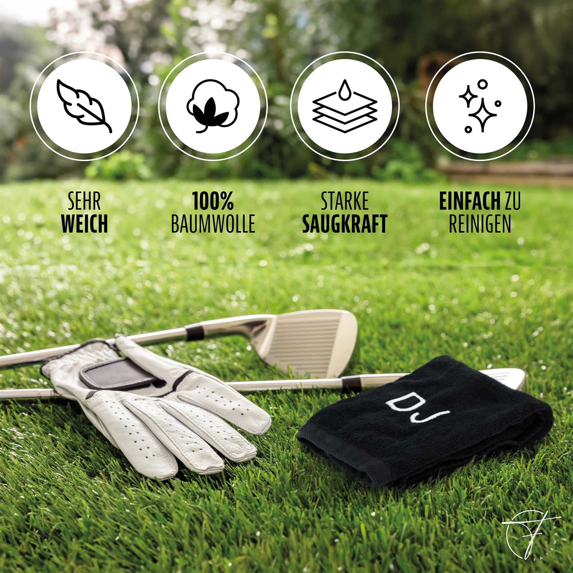 Golf Handtuch mit Initialen bestickt