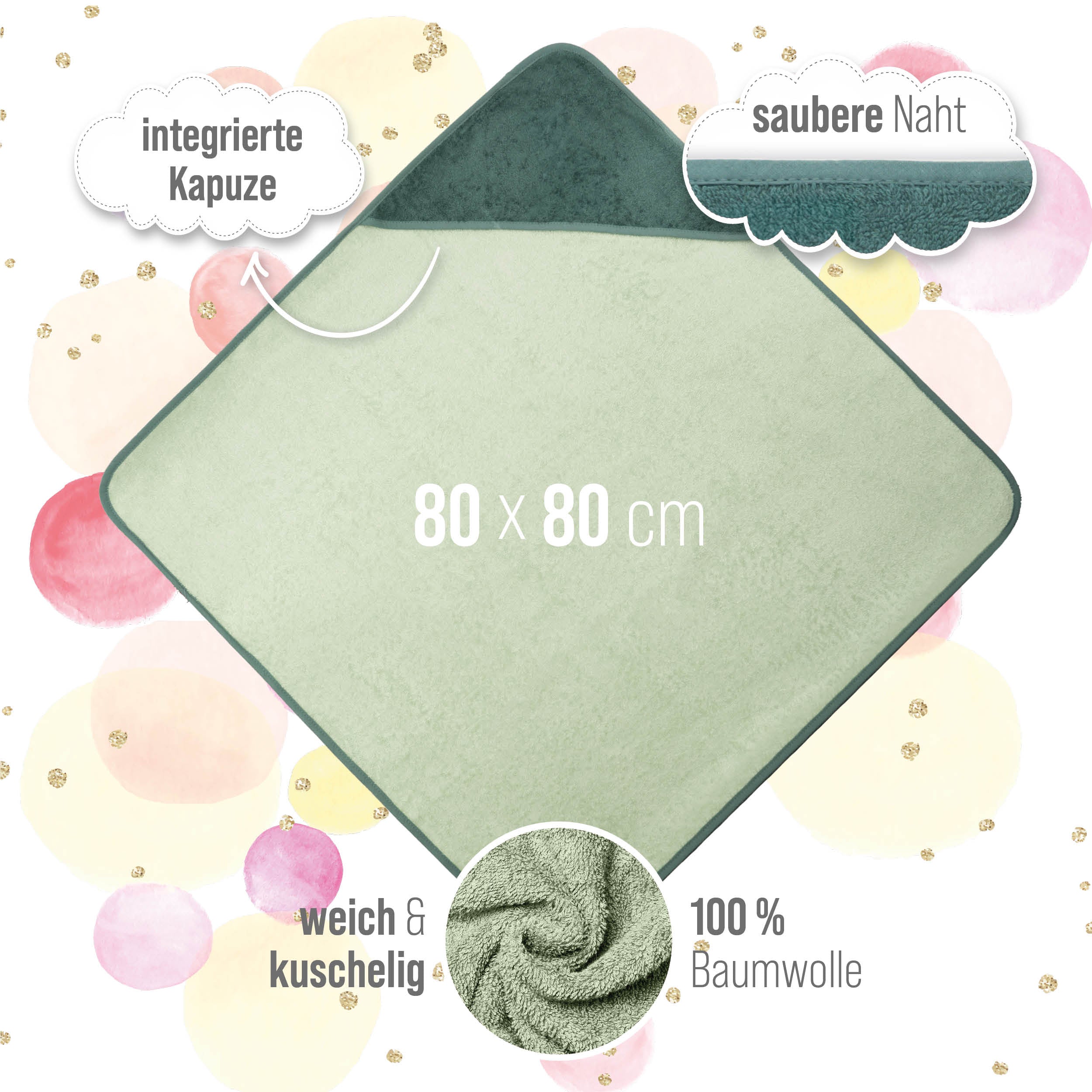Kapuzenhandtuch mit Motiv und Namen bestickt - Oeko-TEX® Standard 100