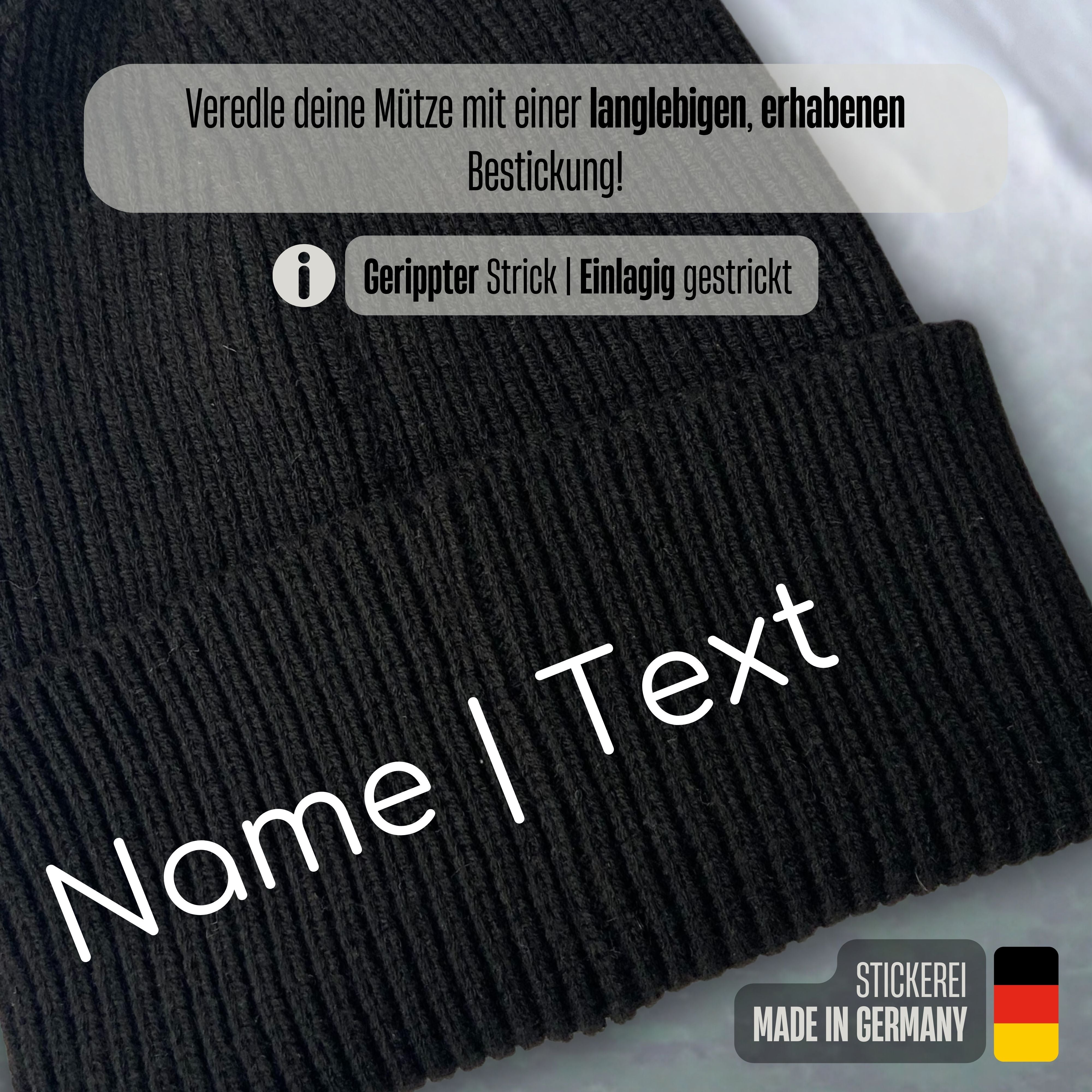 Mütze mit Namen oder Wunschtext bestickt