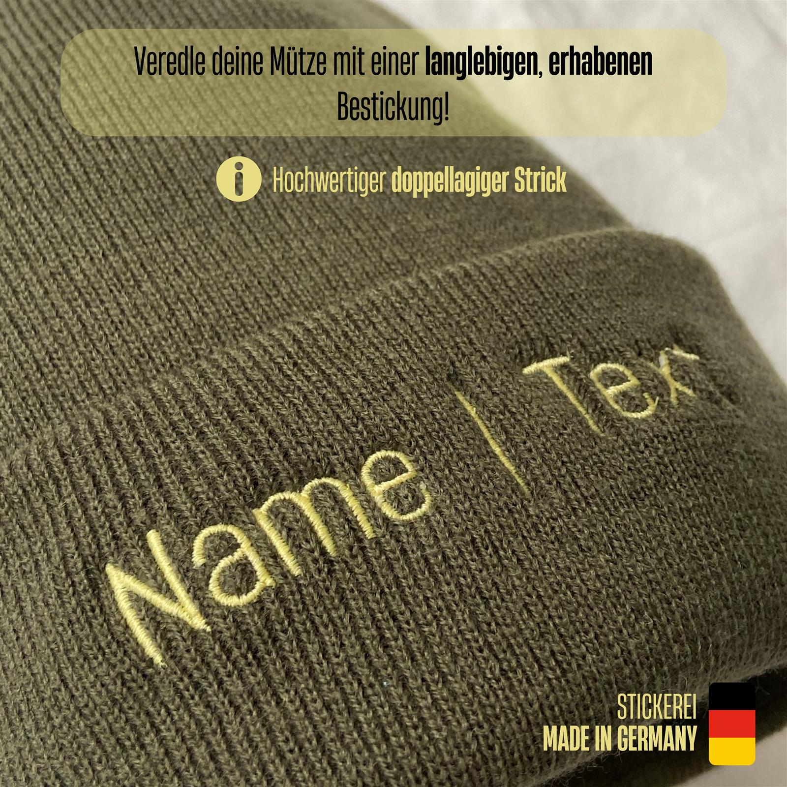 Mütze/Beanie mit Namen oder Wunschtext bestickt