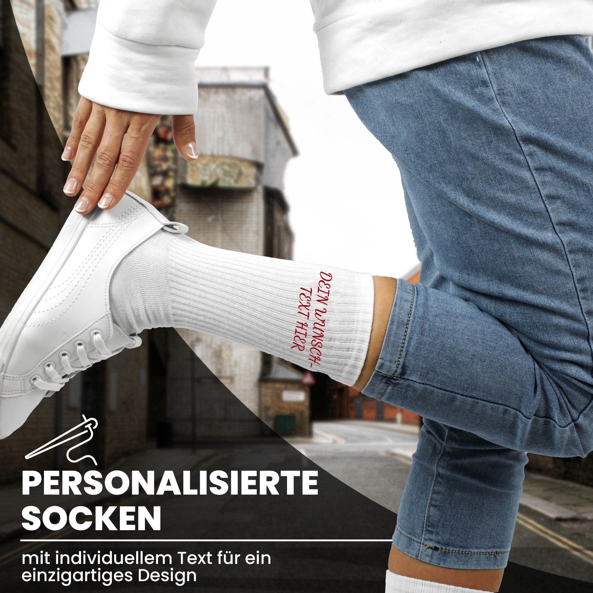 Sportsocken mit Namen oder Wunschtext bestickt