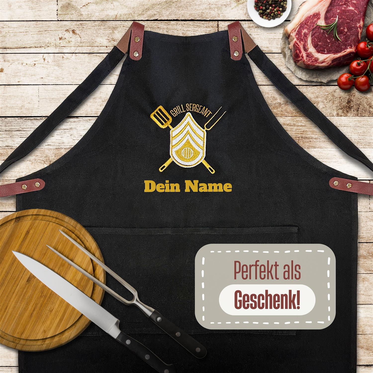 Grillschürze personalisiert mit Motiv & Wunschtext bestickt