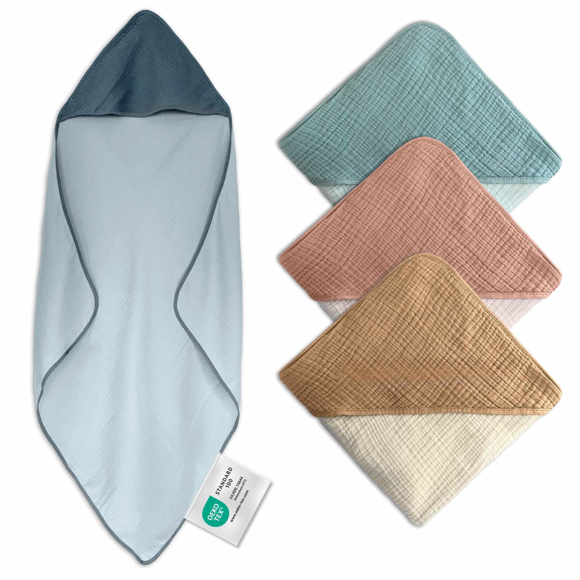 Musselin Badeponcho Kinder mit Namen Bestickt, Oeko-TEX® Standard 100