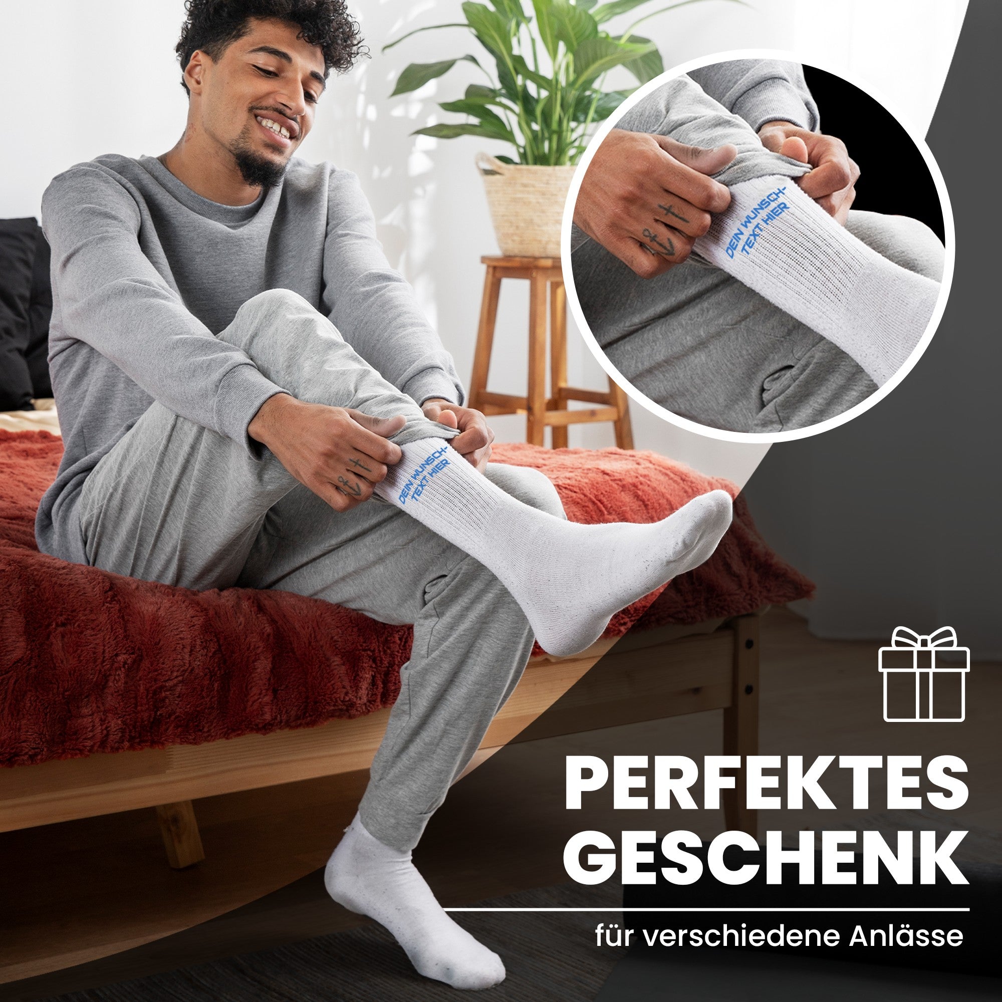 Sportsocken mit Namen oder Wunschtext bestickt