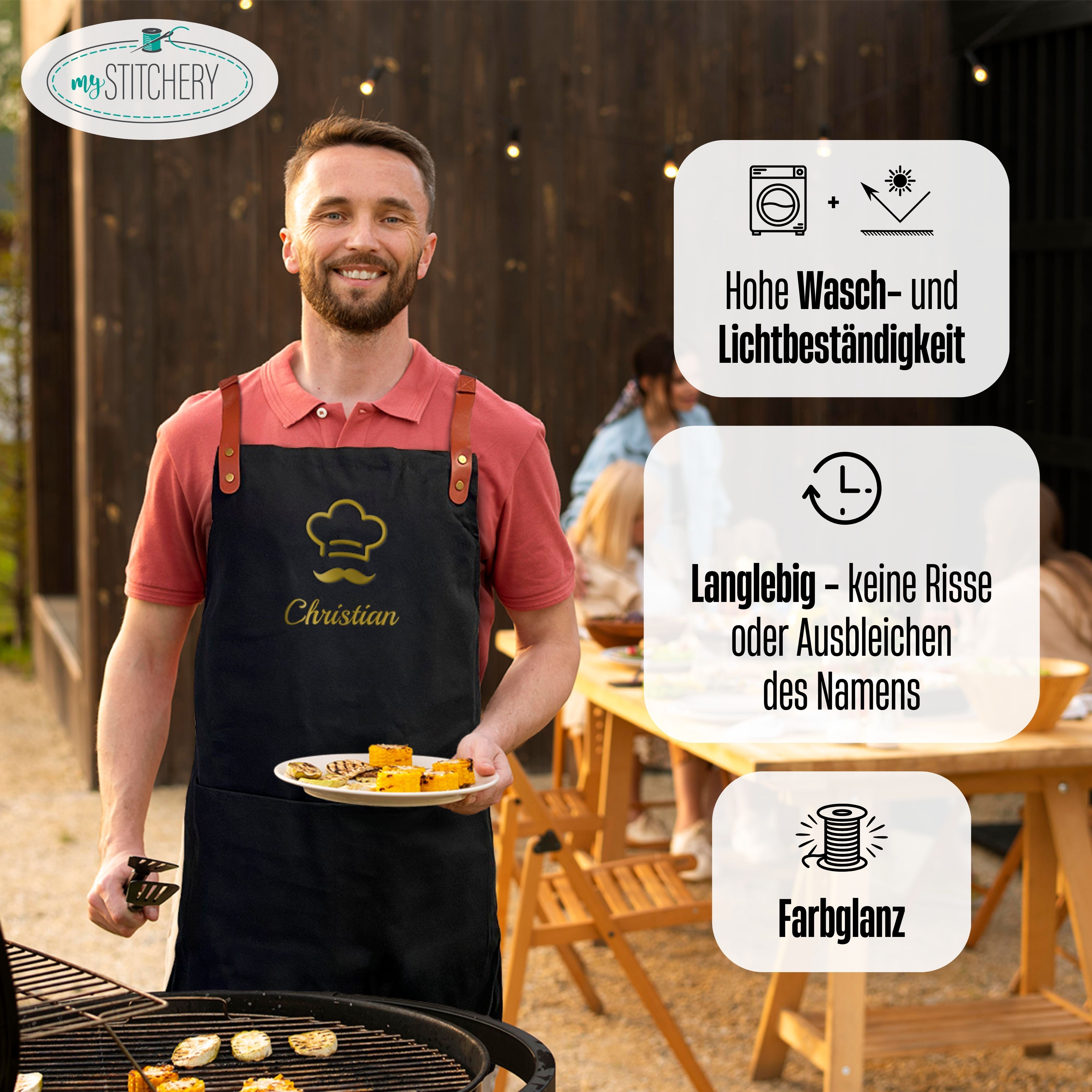 Grillschürze personalisiert mit Motiv & Wunschtext bestickt