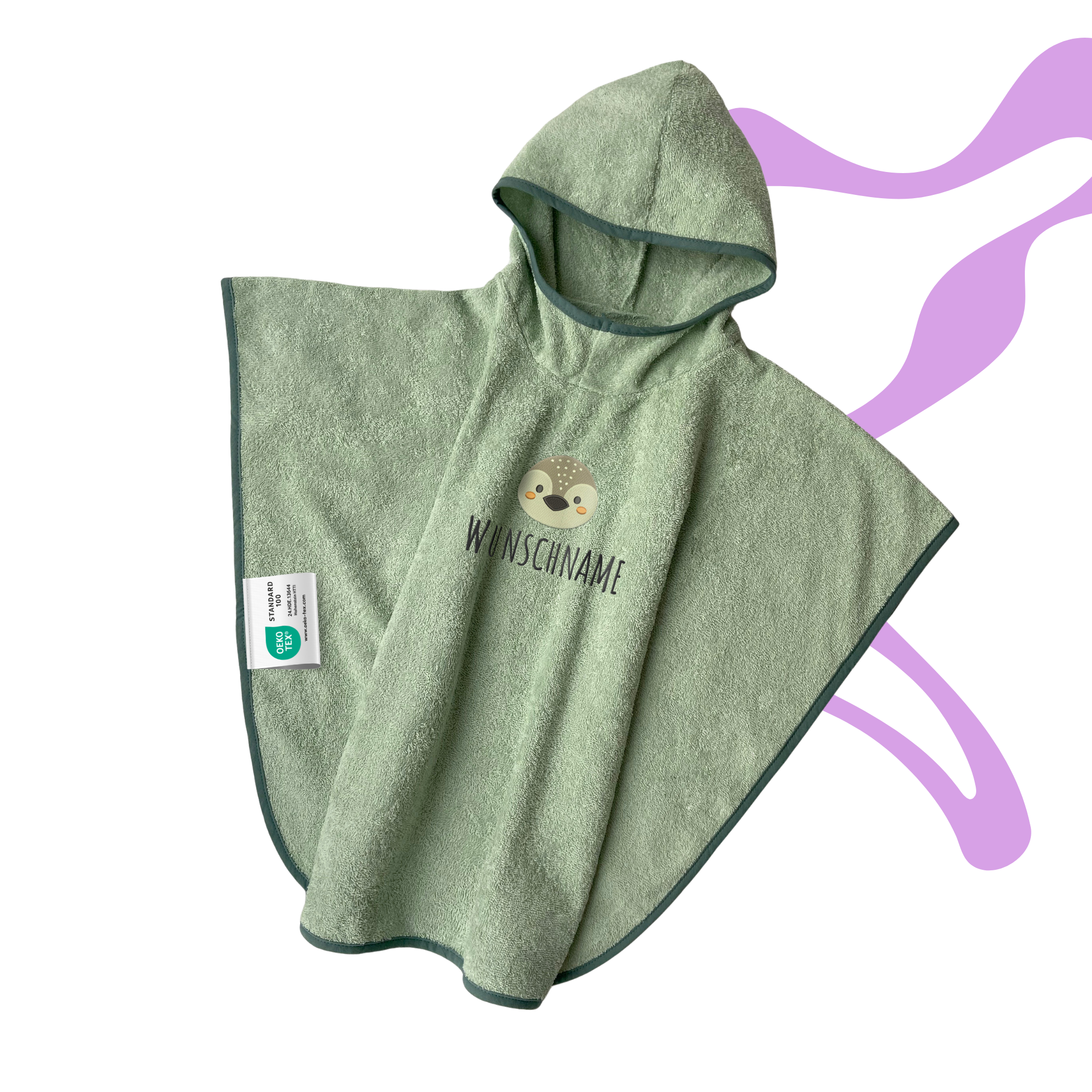 Badeponcho mit Motiv und Namen bestickt, Oeko-TEX® Standard 100