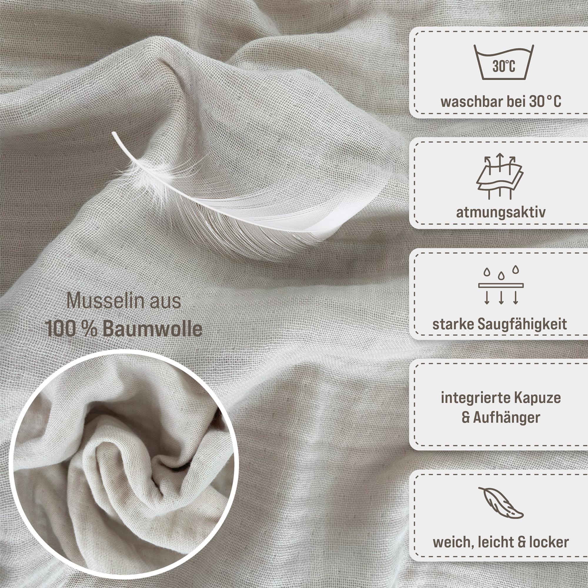 Musselin Badeponcho Kinder mit Namen Bestickt, Oeko-TEX® Standard 100