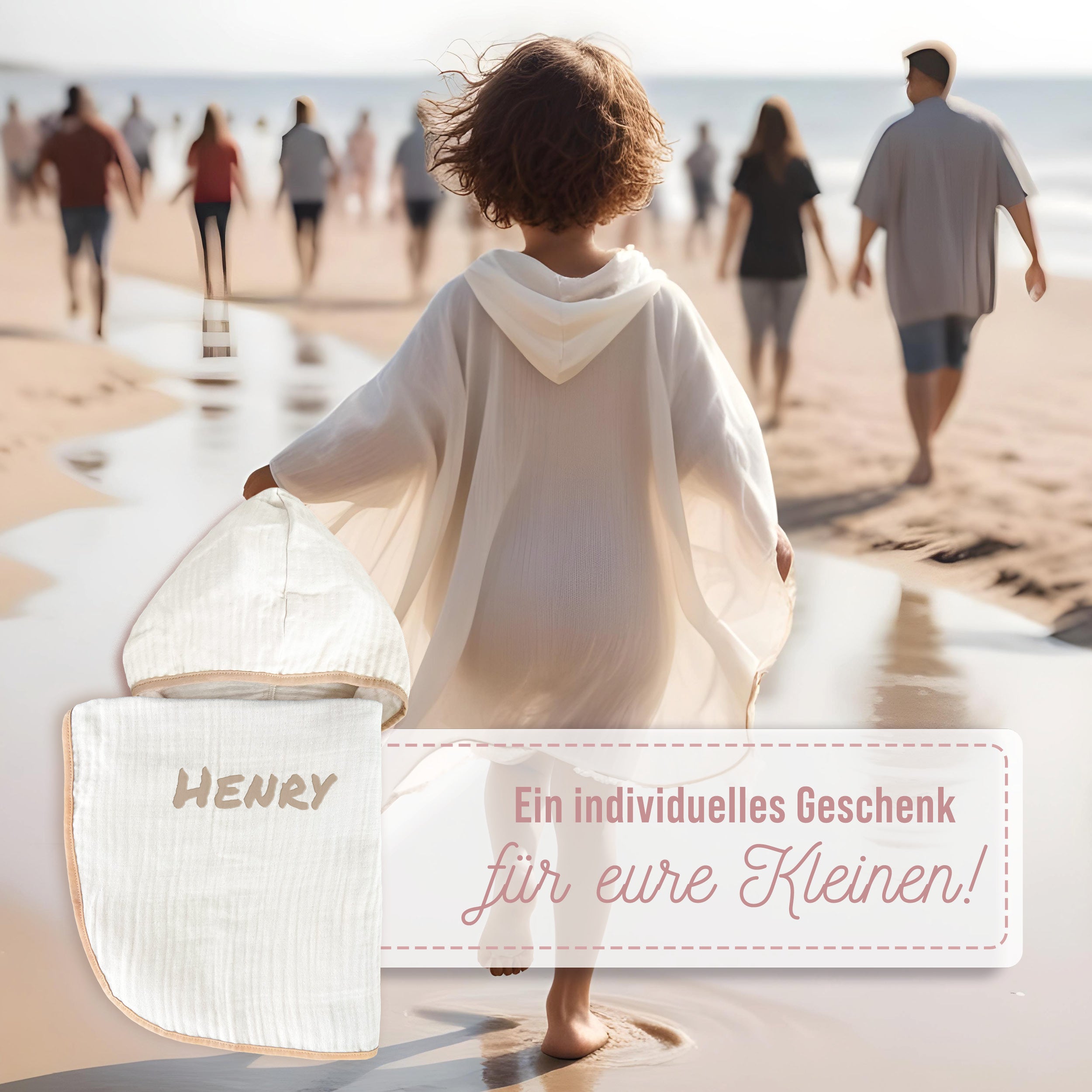Musselin Badeponcho Kinder mit Namen Bestickt, Oeko-TEX® Standard 100