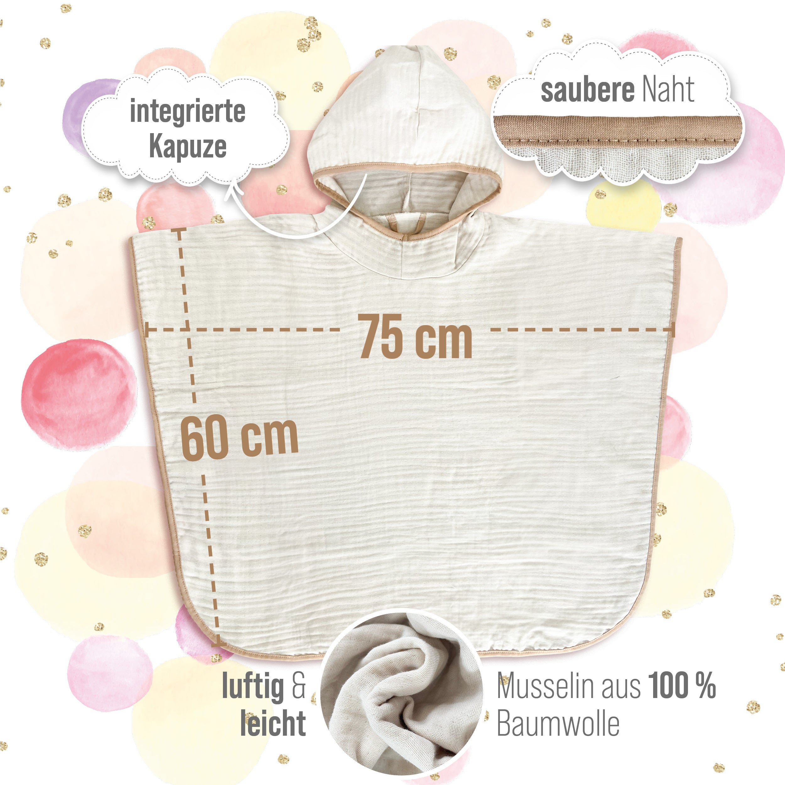 Musselin Badeponcho Kinder mit Namen Bestickt, Oeko-TEX® Standard 100