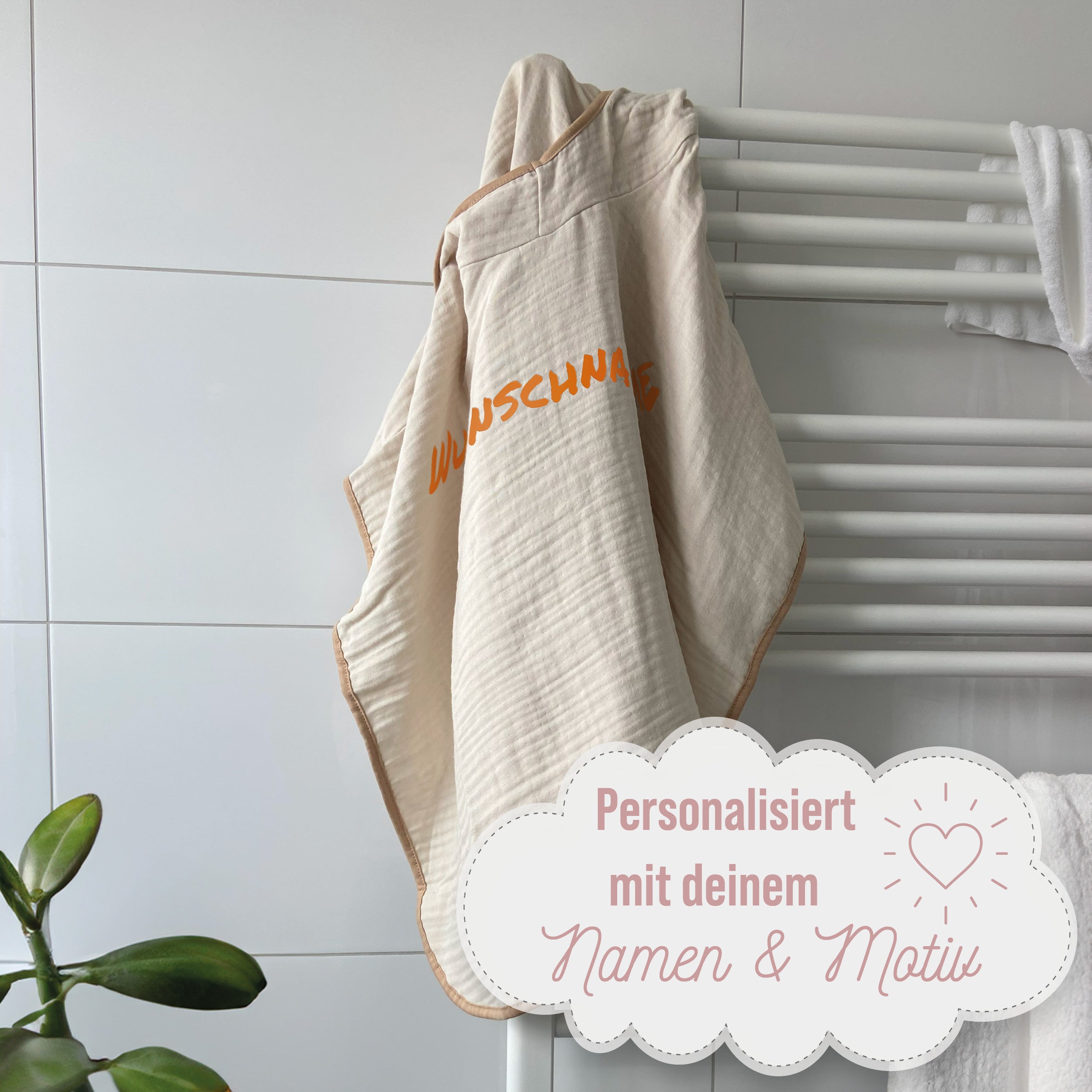 Musselin Badeponcho Kinder mit Namen Bestickt, Oeko-TEX® Standard 100