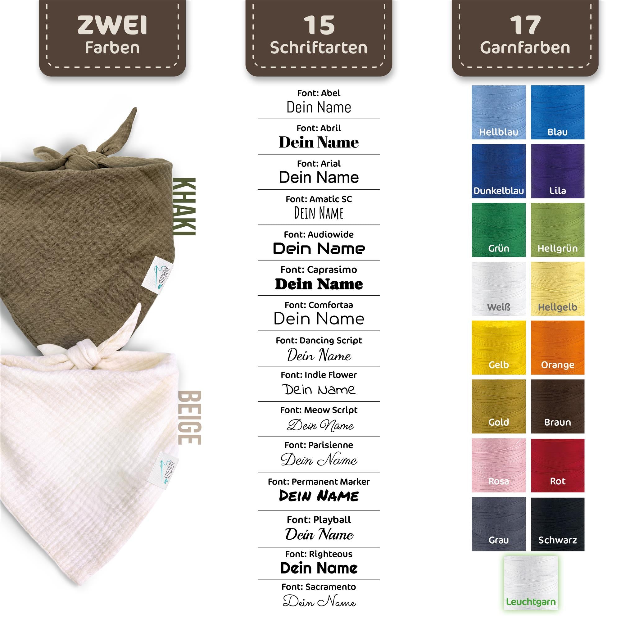 Musselin Hundehalstuch mit Namen bestickt, Oeko-TEX® Standard 100