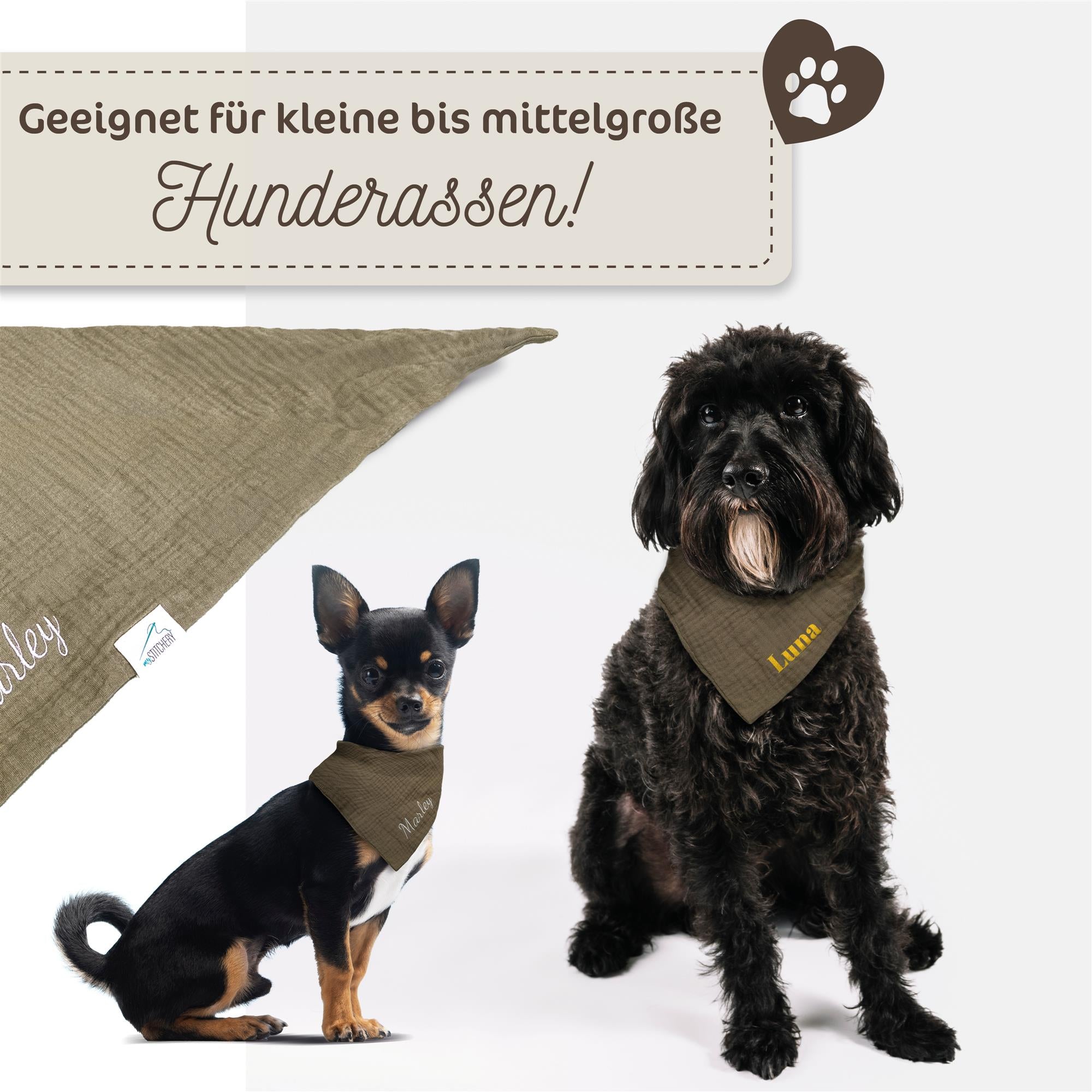 Musselin Hundehalstuch mit Namen bestickt, Oeko-TEX® Standard 100