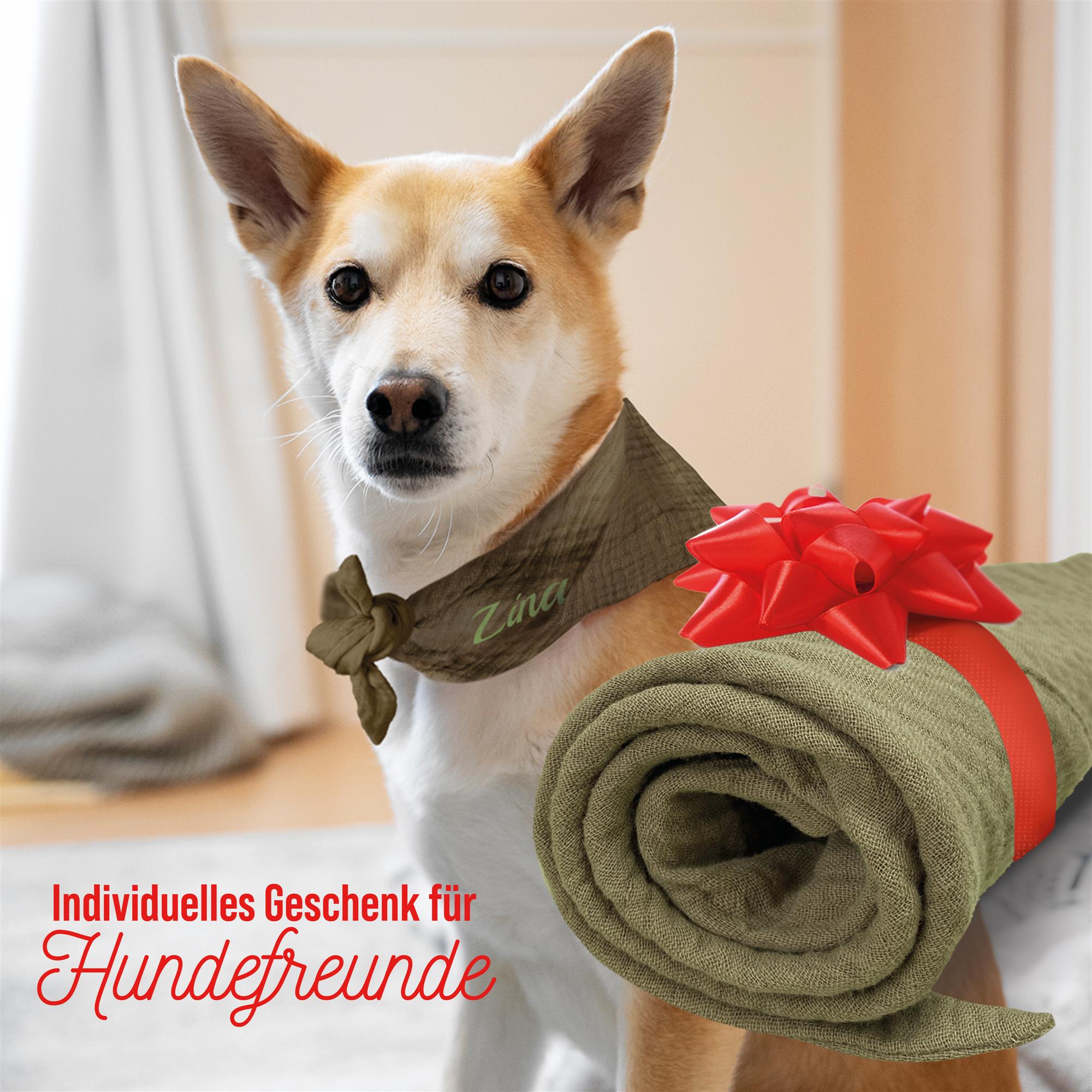 Musselin Hundehalstuch mit Namen bestickt, Oeko-TEX® Standard 100