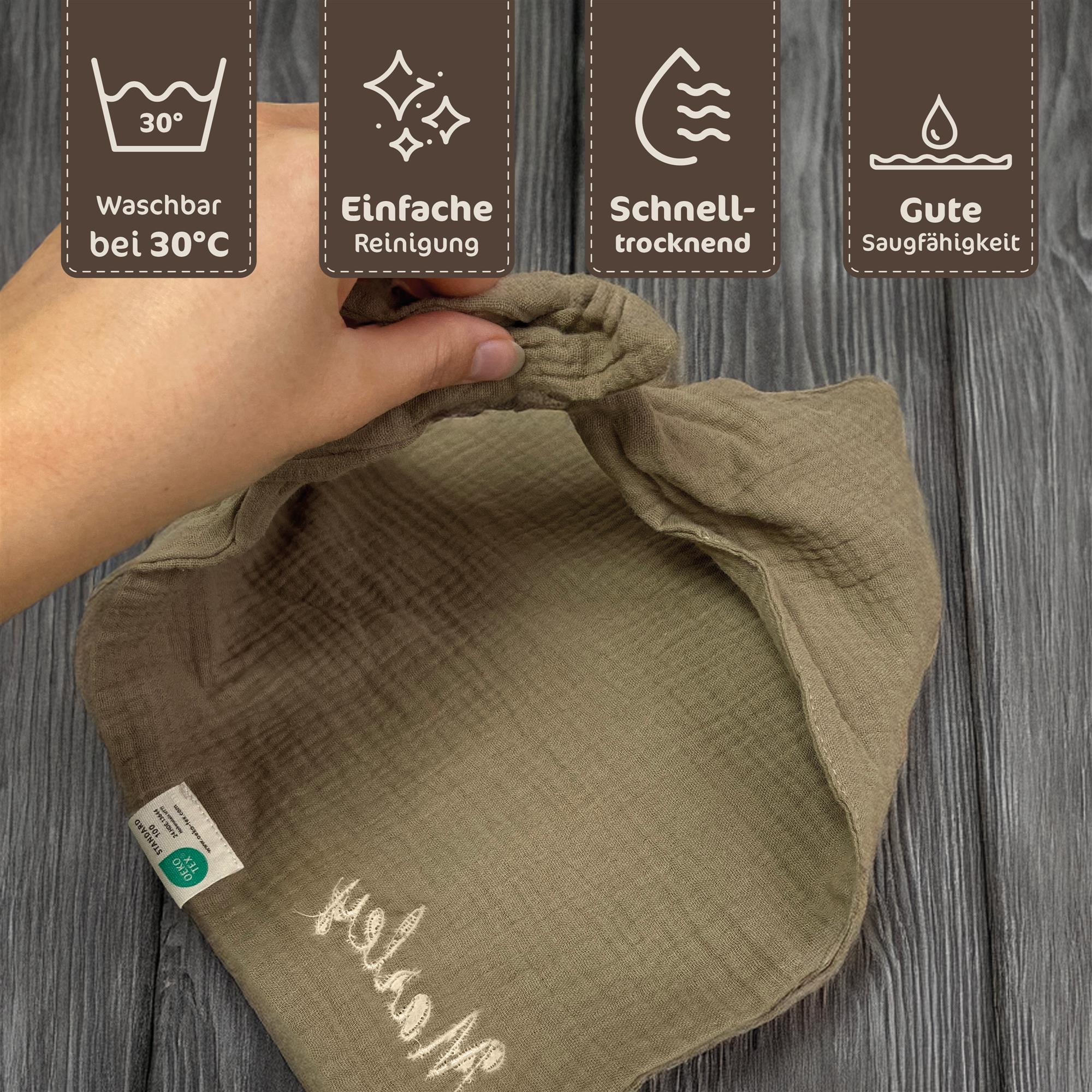 Musselin Hundehalstuch mit Namen bestickt, Oeko-TEX® Standard 100