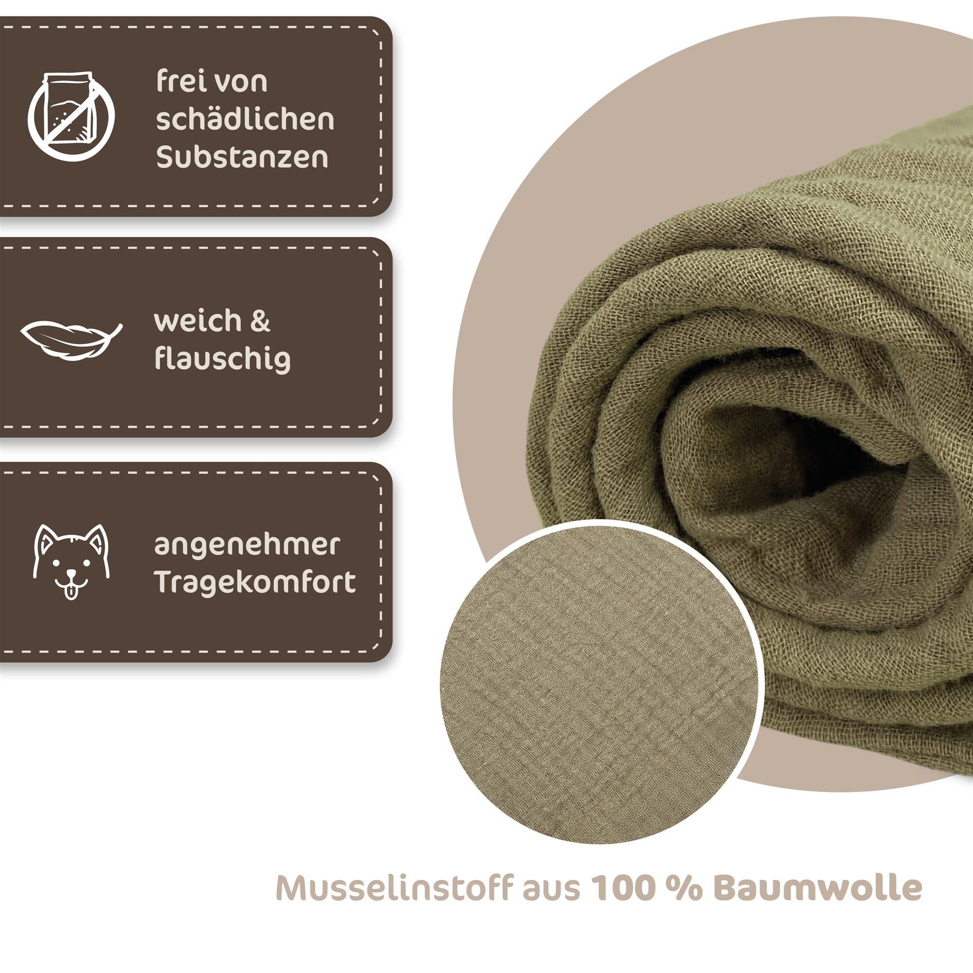 Musselin Hundehalstuch mit Namen bestickt, Oeko-TEX® Standard 100