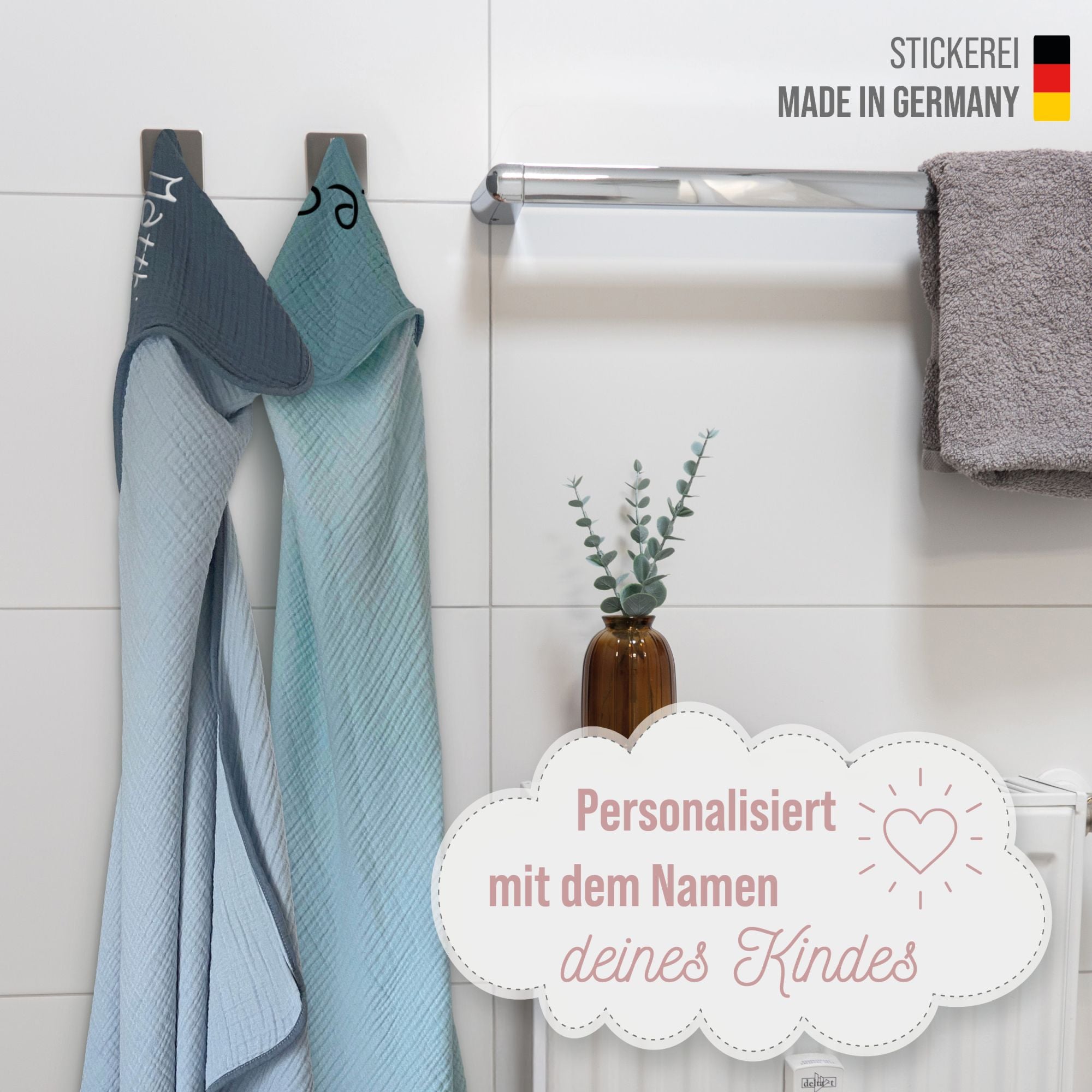 Musselin Badeponcho Kinder mit Namen Bestickt, Oeko-TEX® Standard 100