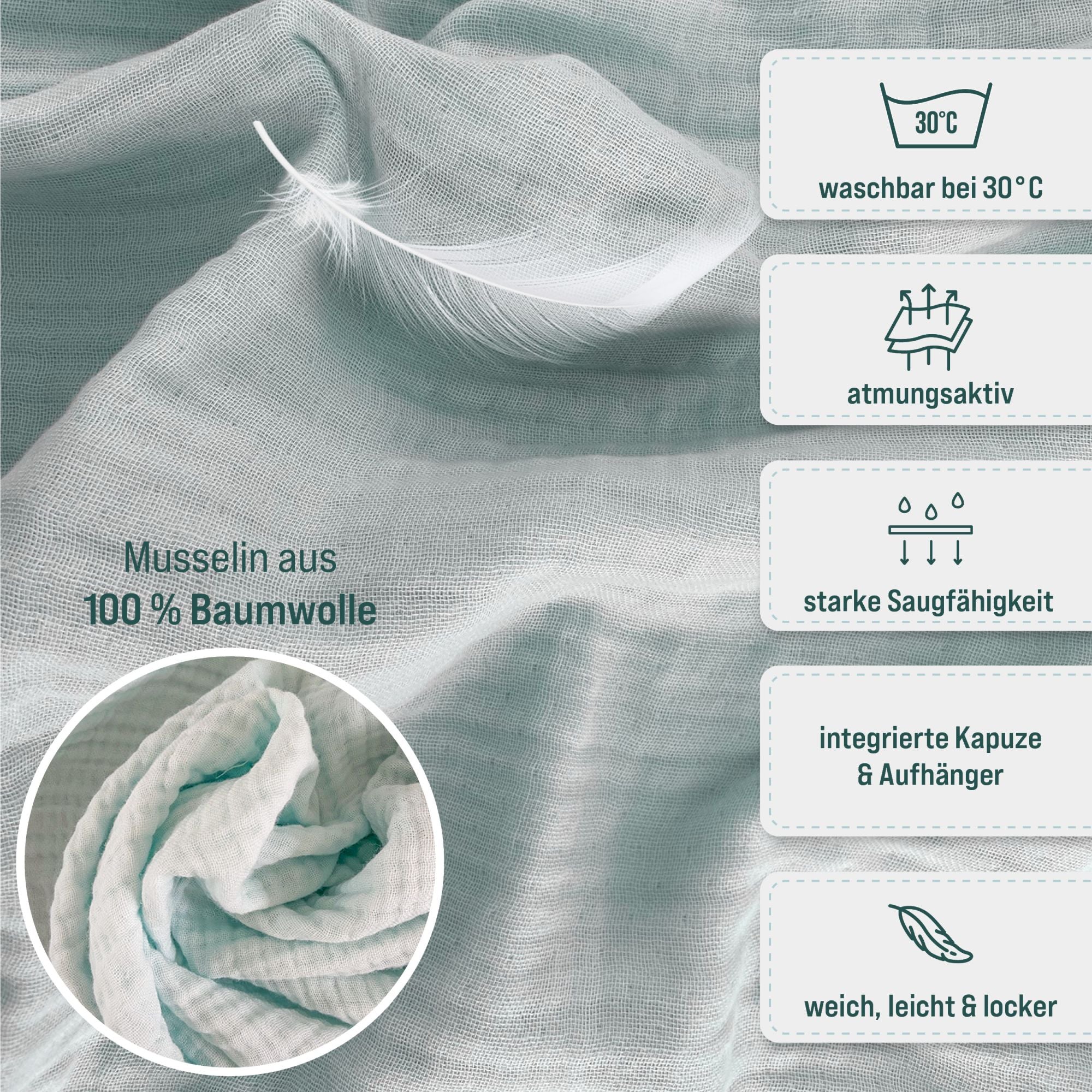 Musselin Badeponcho Kinder mit Namen Bestickt, Oeko-TEX® Standard 100