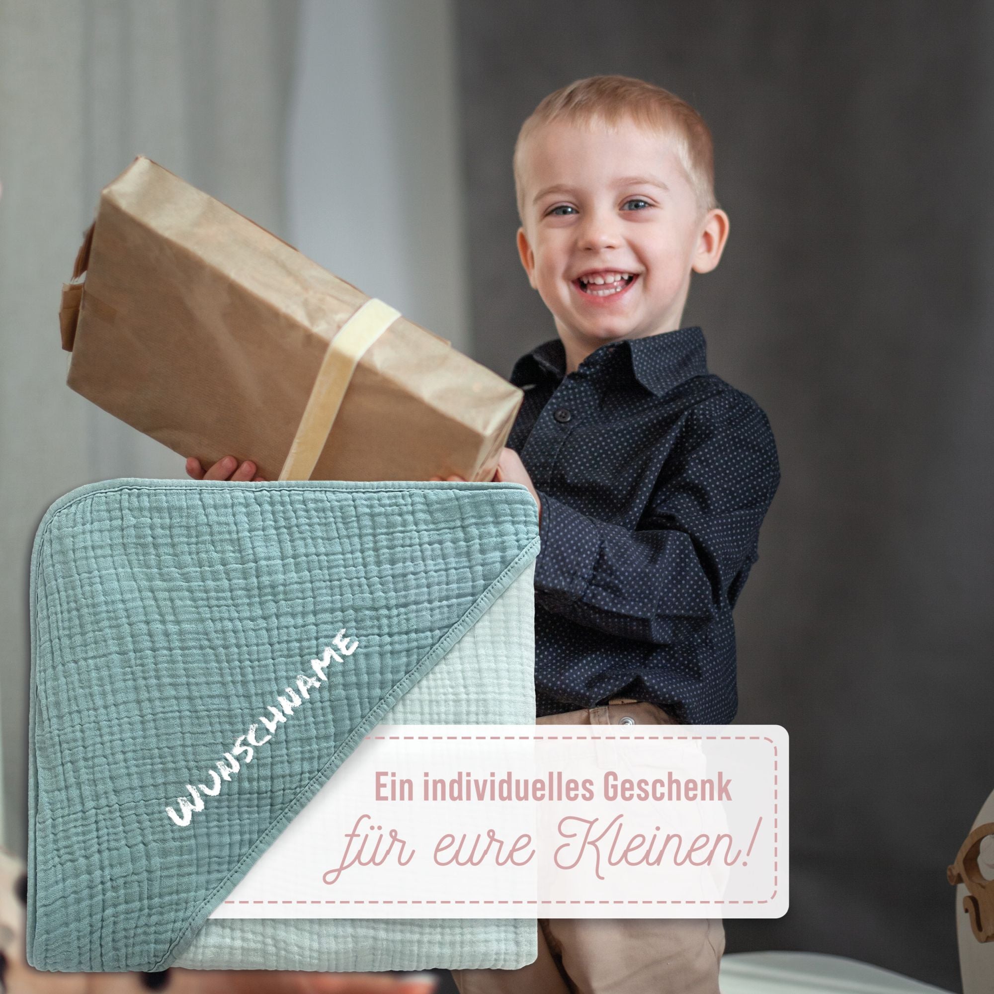 Musselin Badeponcho Kinder mit Namen Bestickt, Oeko-TEX® Standard 100