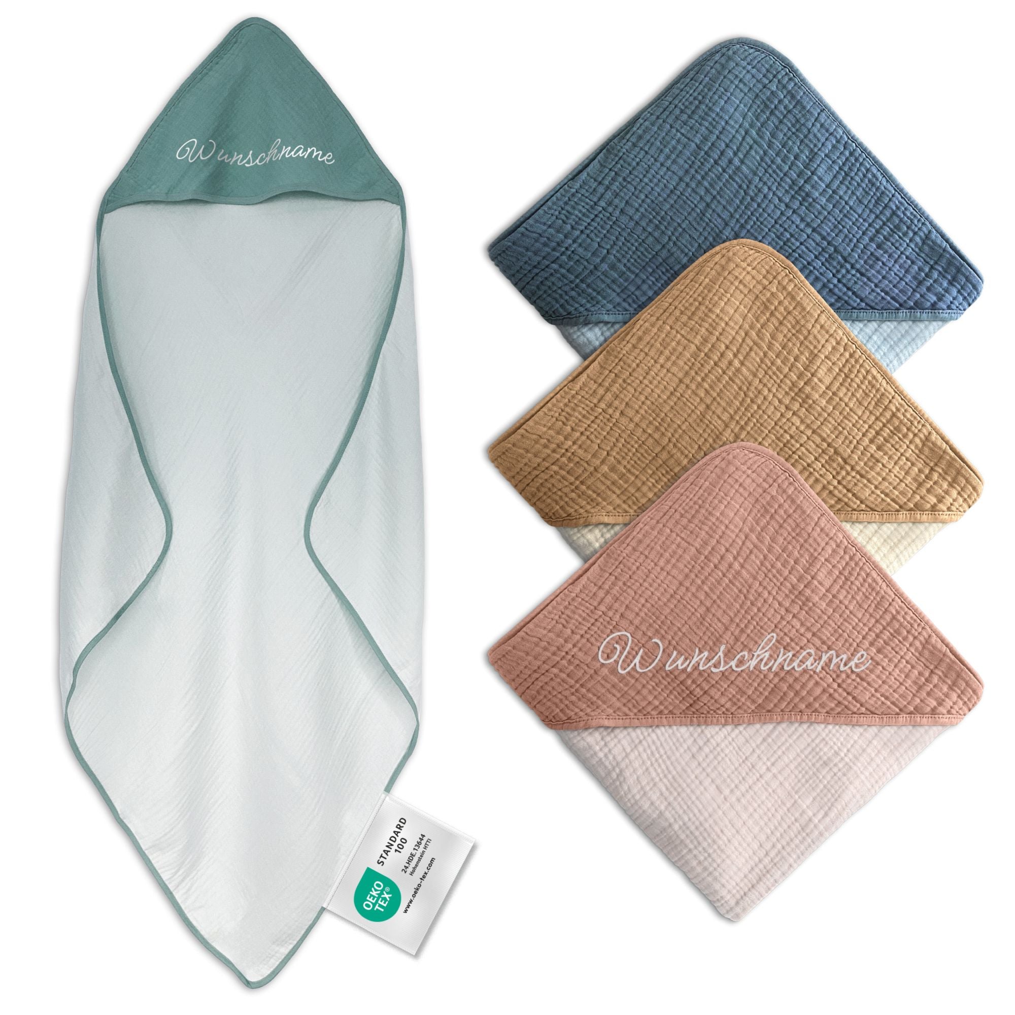 Musselin Badeponcho Kinder mit Namen Bestickt, Oeko-TEX® Standard 100