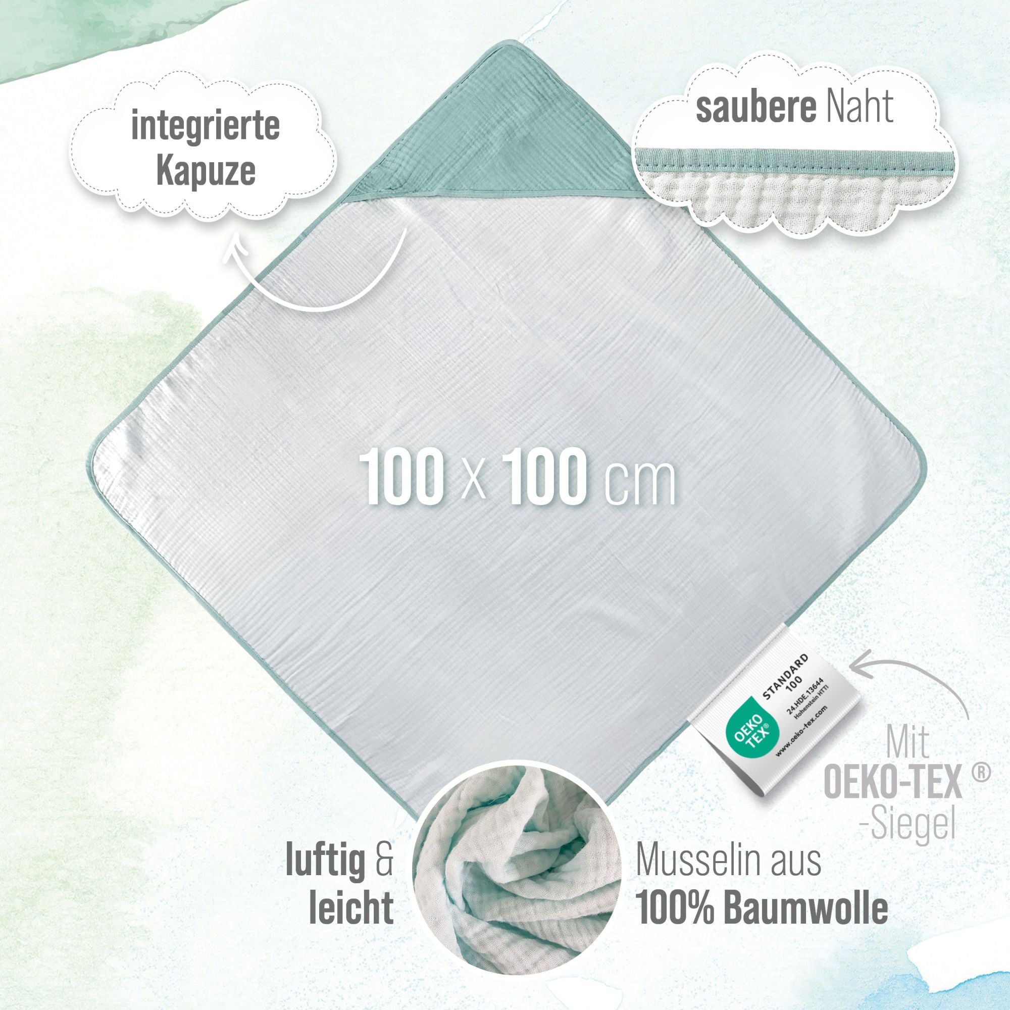 Musselin Badeponcho Kinder mit Namen Bestickt, Oeko-TEX® Standard 100