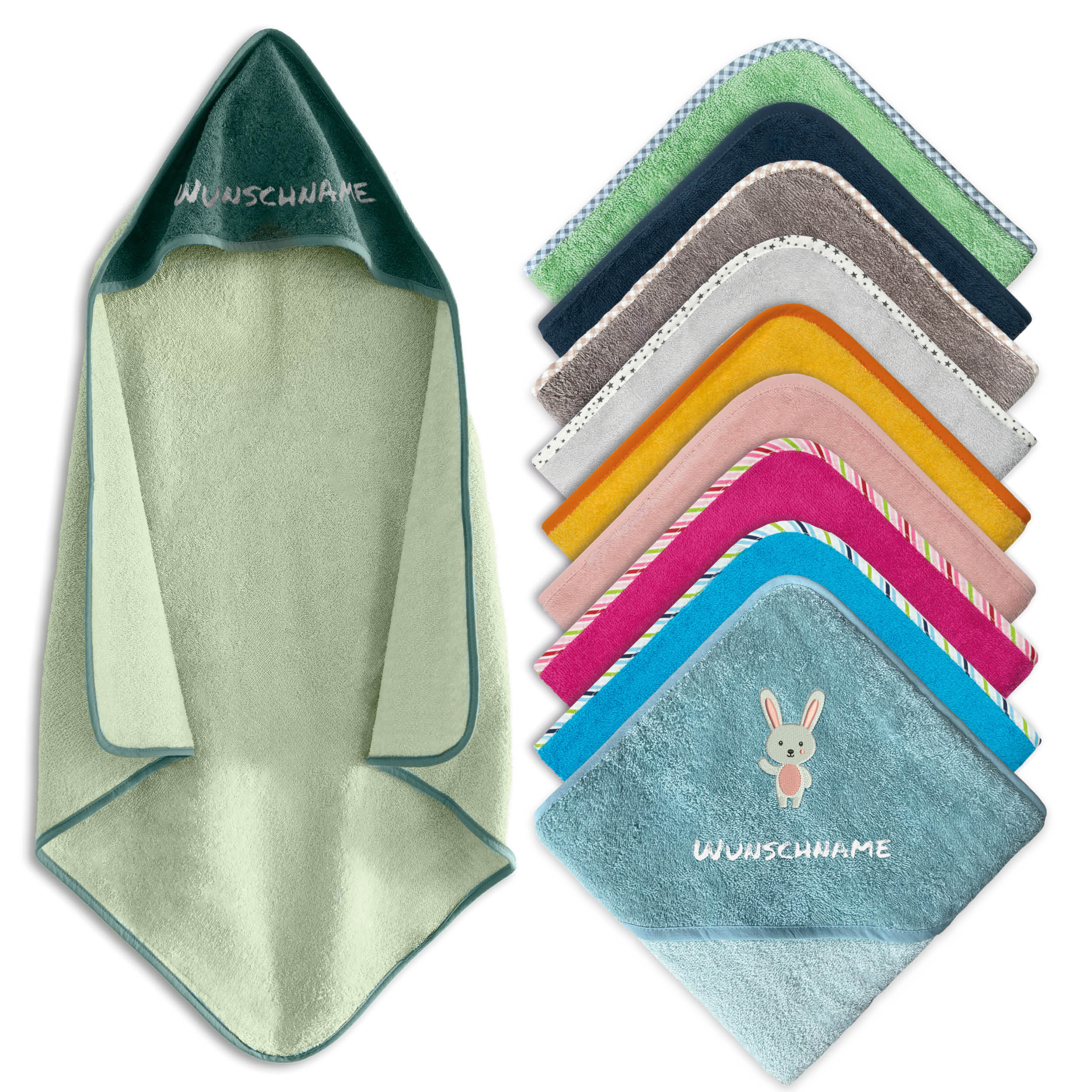 Kapuzenhandtuch mit Motiv und Namen bestickt - Oeko-TEX® Standard 100