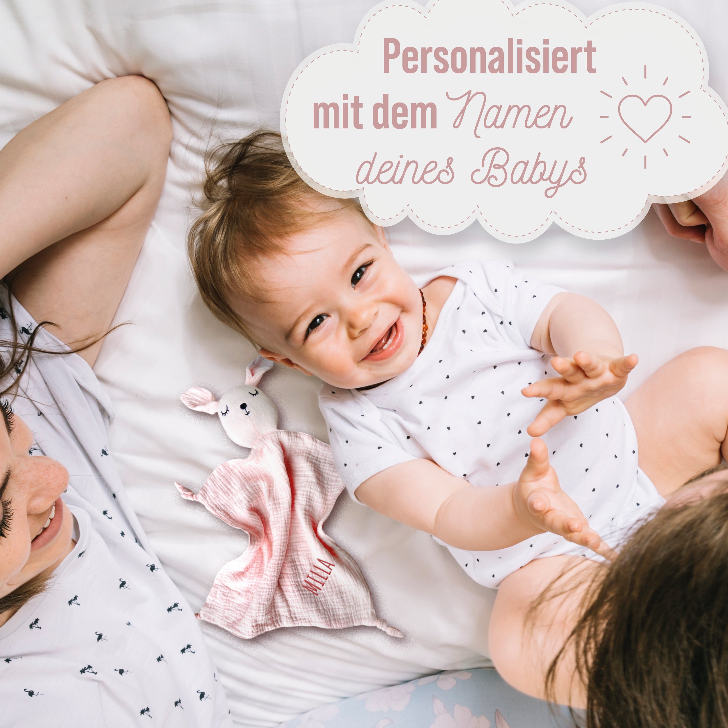 Musselin Schnuffeltuch Baby mit Namen bestickt, Oeko-TEX® Standard 100