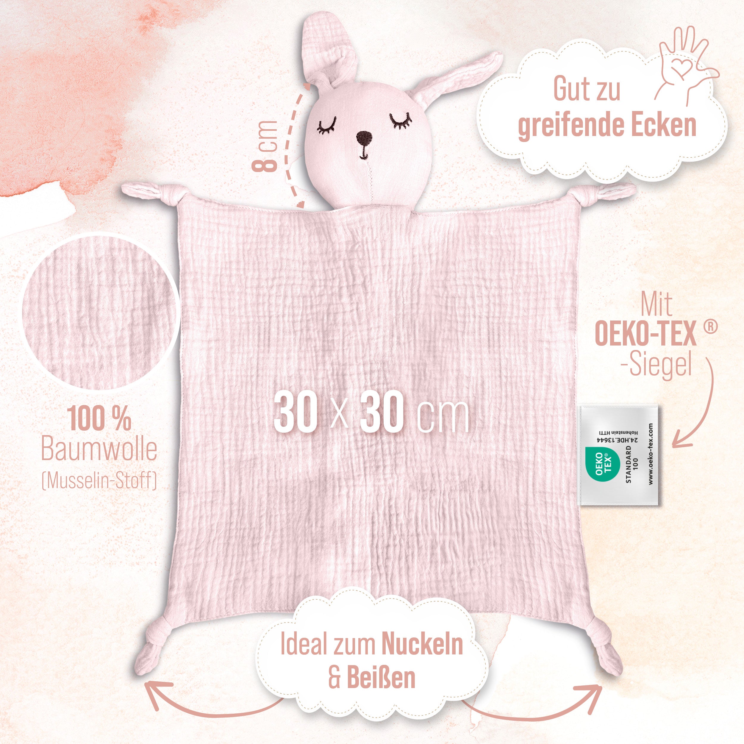 Musselin Schnuffeltuch Baby mit Namen bestickt, Oeko-TEX® Standard 100