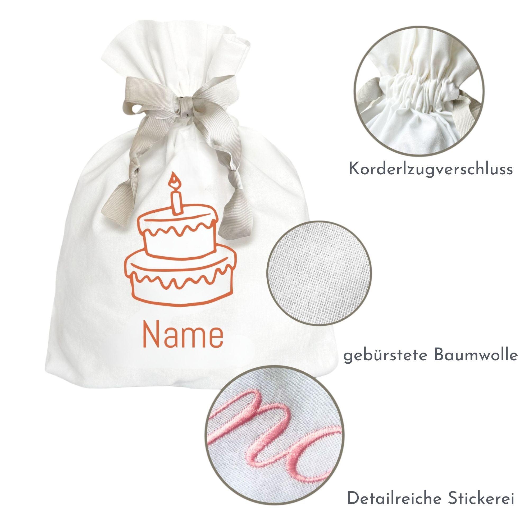 Geschenkbeutel mit Namen und Motiv bestickt - Geburtstag