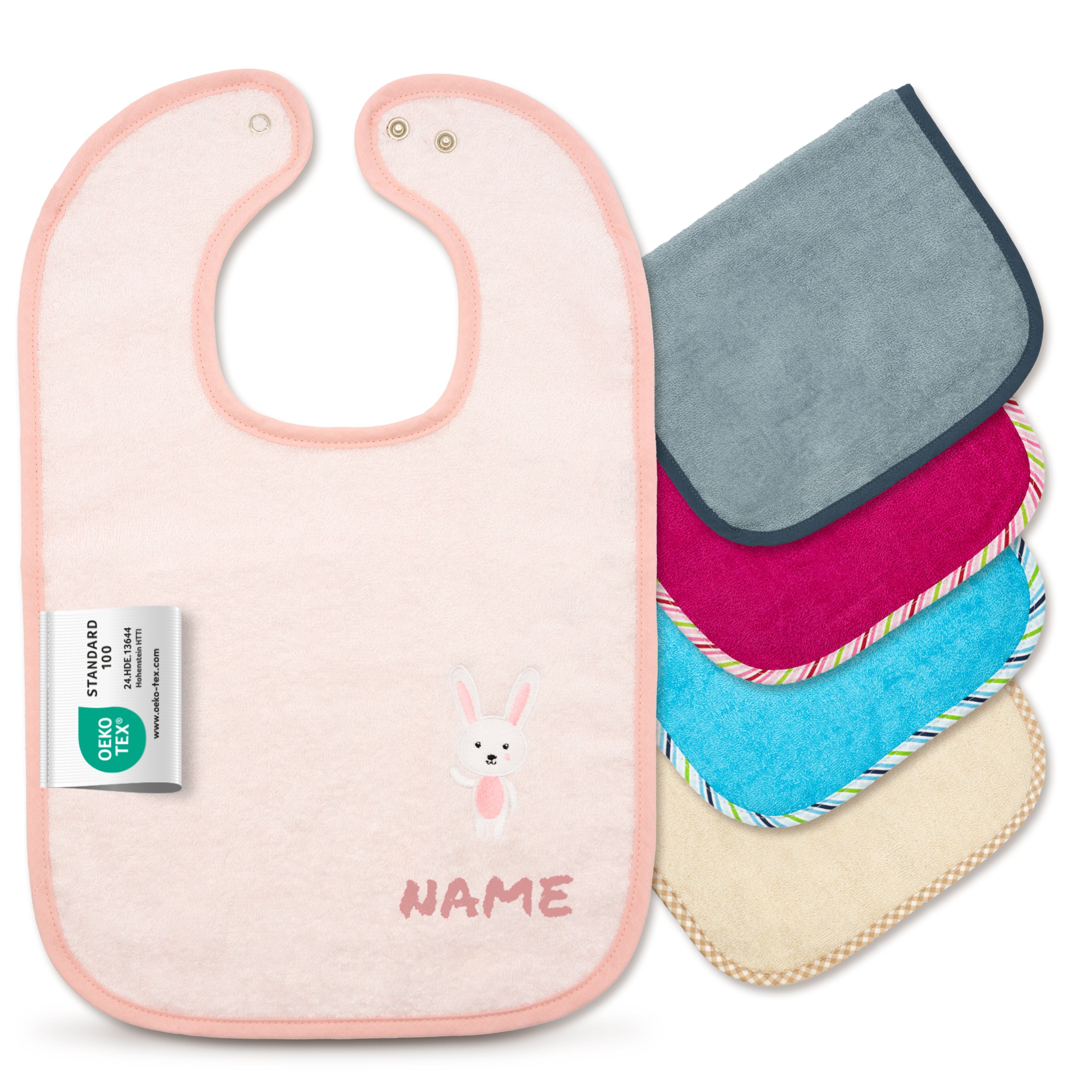 Baby Lätzchen mit Namen und Motiv bestickt - OEKO-TEX® Standard 100