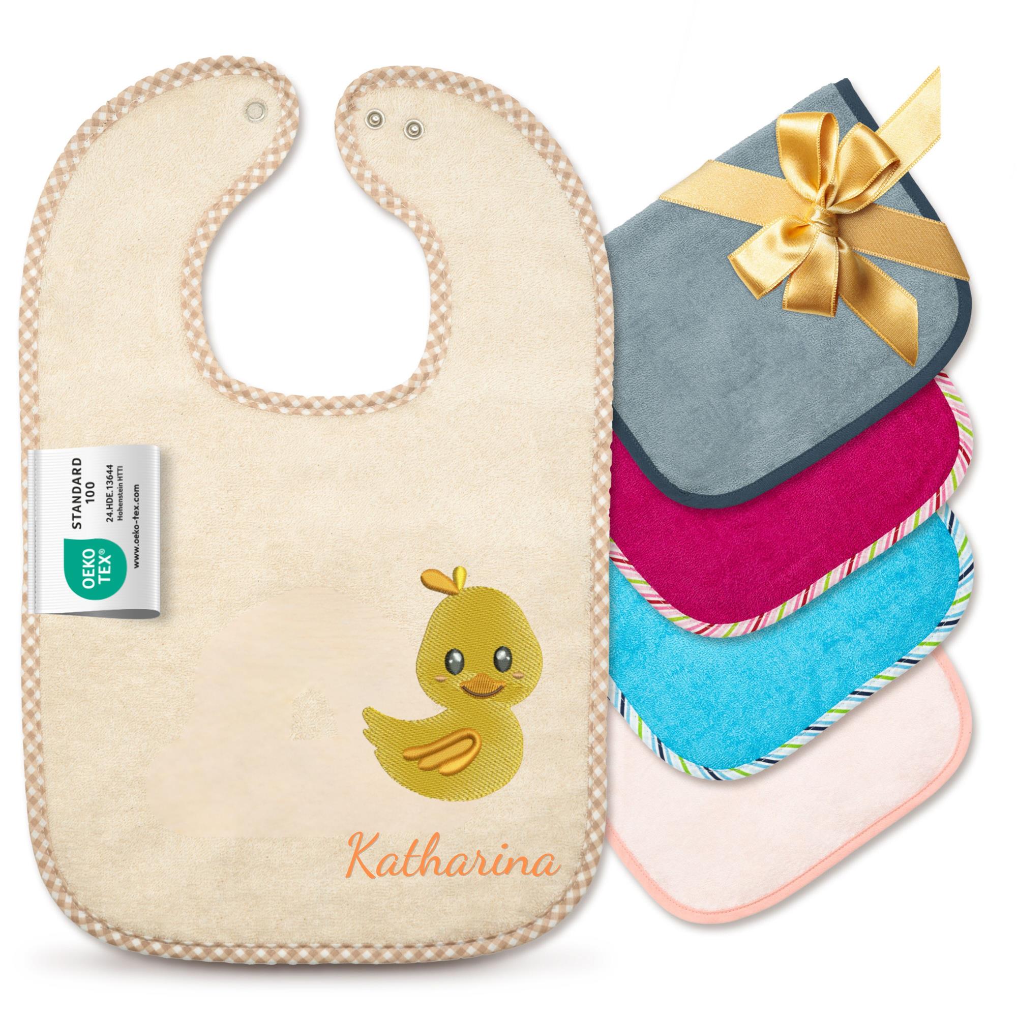 Baby Lätzchen mit Namen und Motiv bestickt - OEKO-TEX® Standard 100