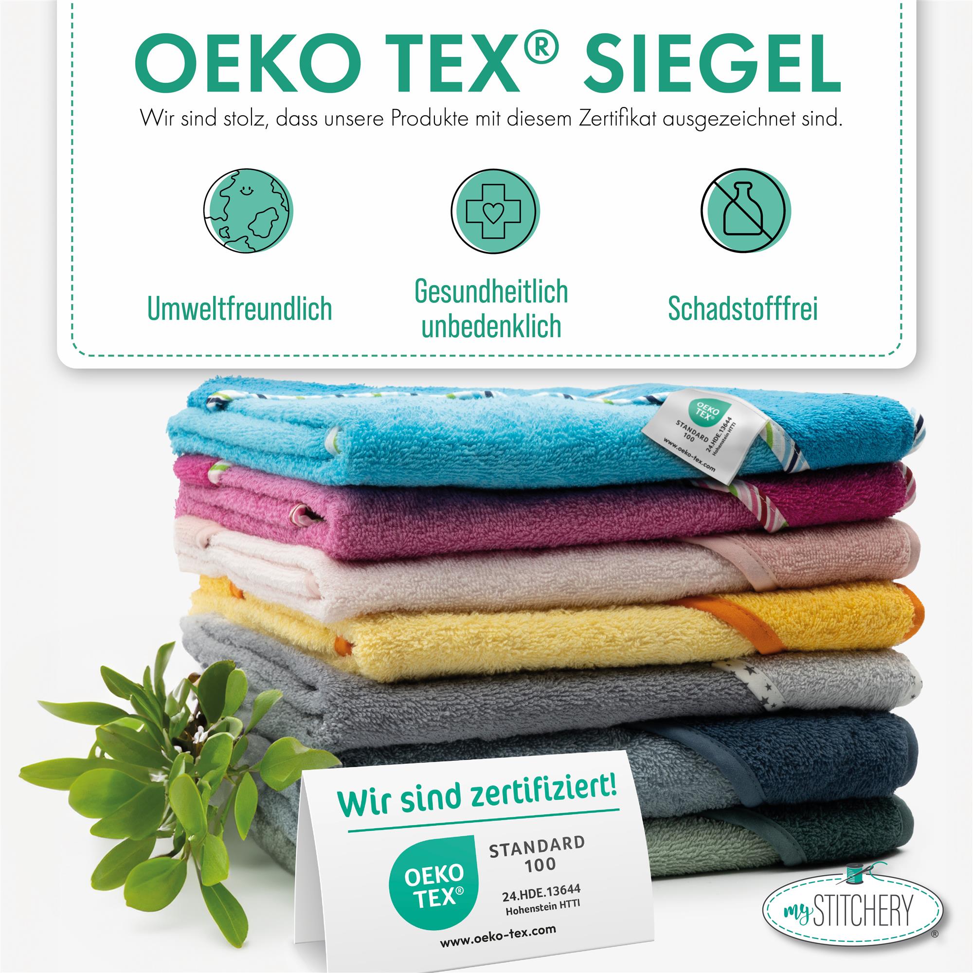 Kapuzenhandtuch mit Motiv und Namen bestickt - Oeko-TEX® Standard 100