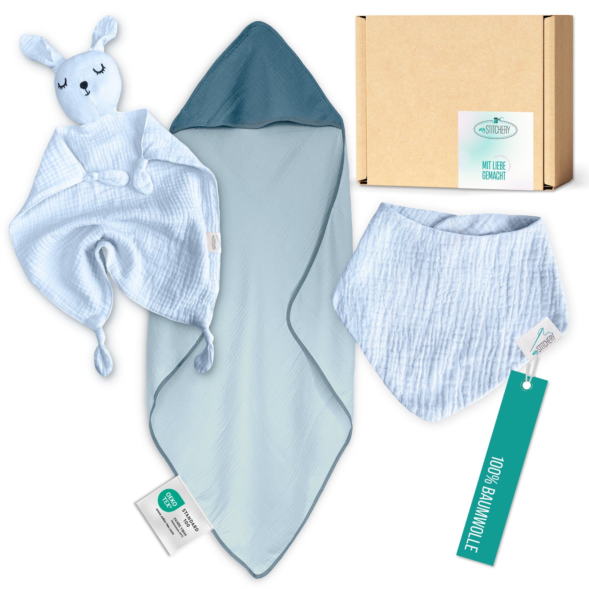 Newborn Baby Set mit Namen bestickt- Personalisiertes Geschenk Set 3-teilig