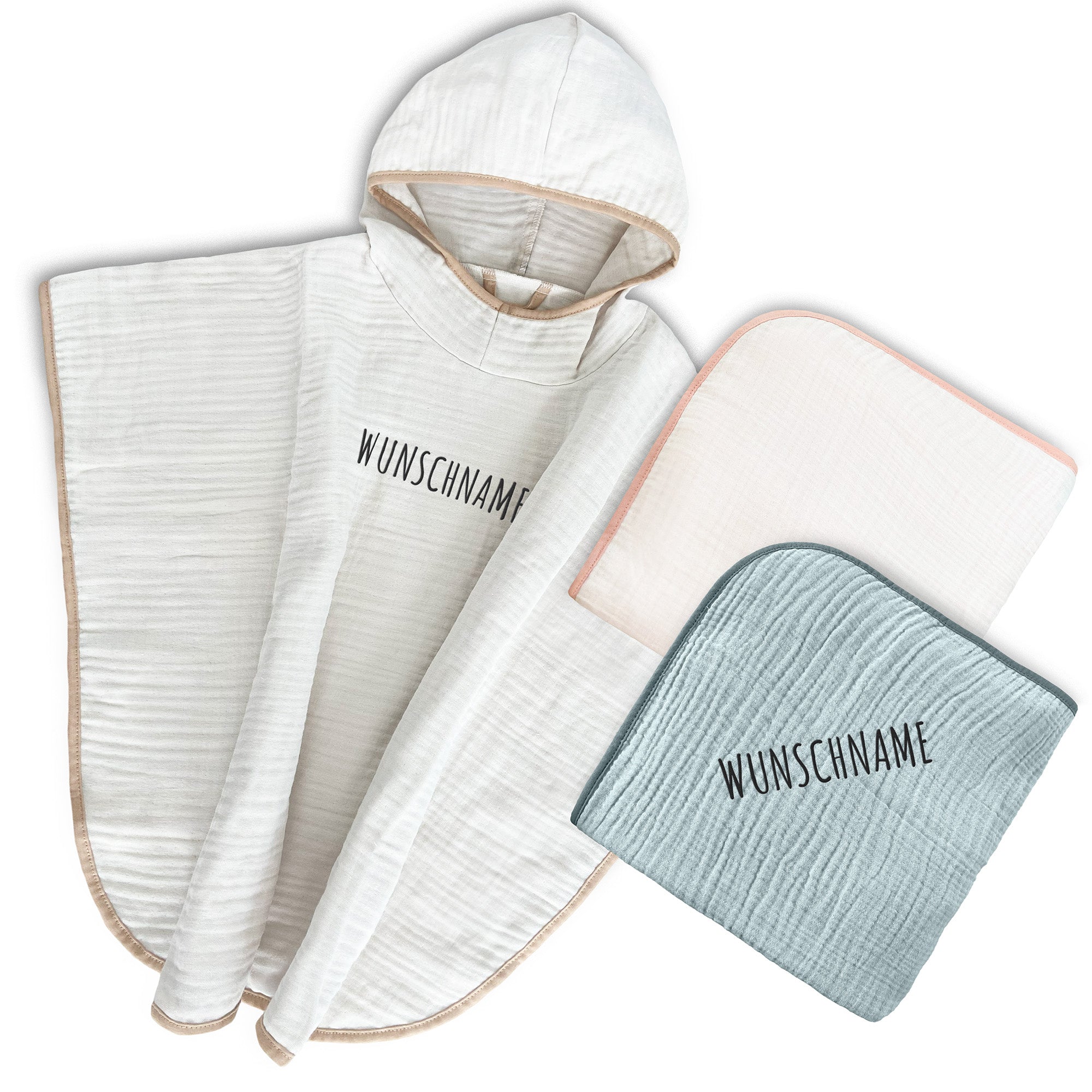 Musselin Badeponcho Kinder mit Namen Bestickt, Oeko-TEX® Standard 100