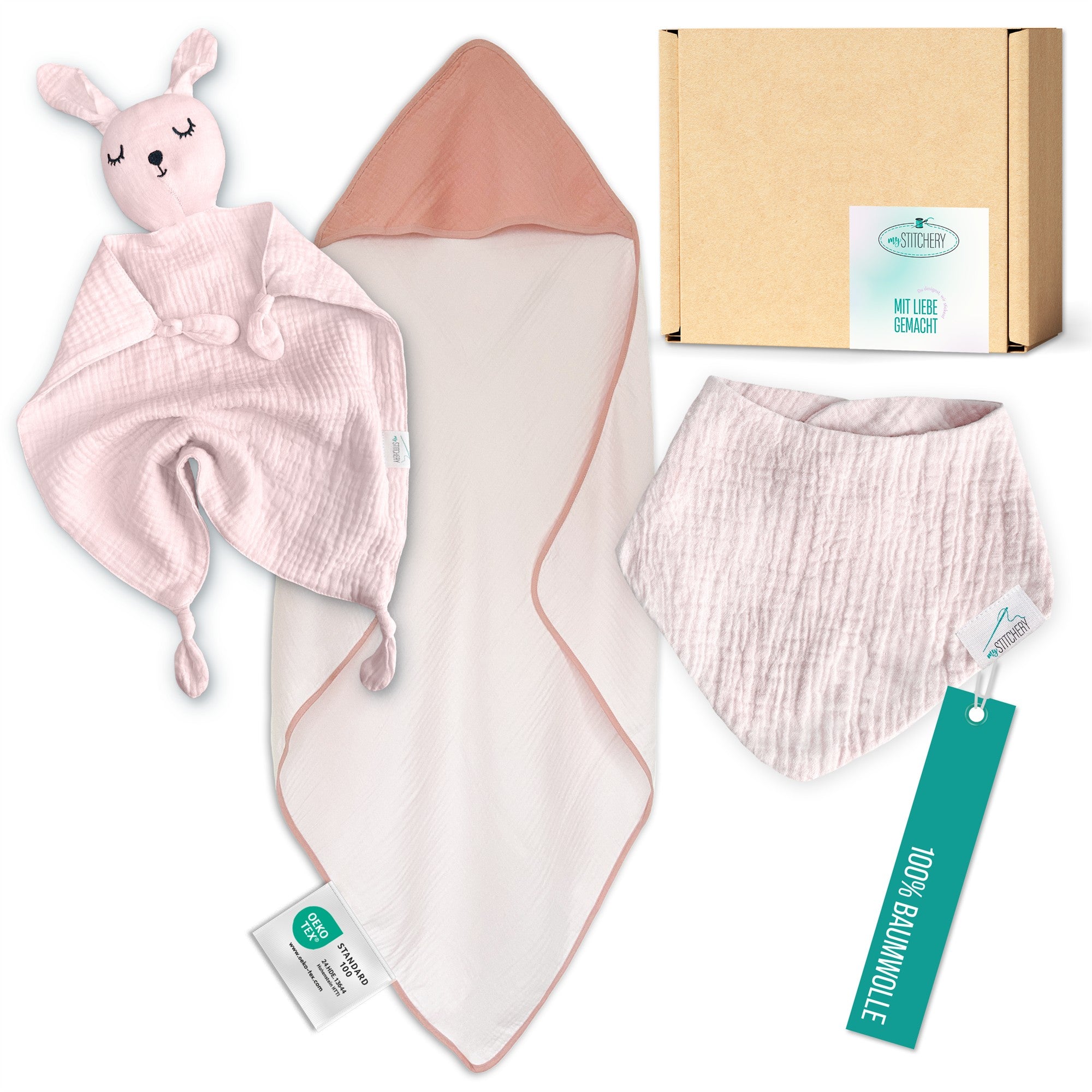 Newborn Baby Set mit Namen bestickt- Personalisiertes Geschenk Set 3-teilig