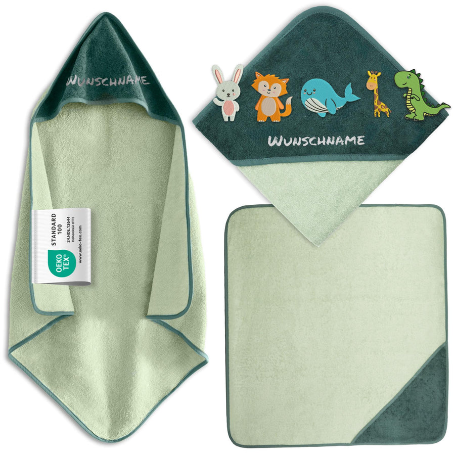 Kapuzenhandtuch mit Motiv und Namen bestickt - Oeko-TEX® Standard 100